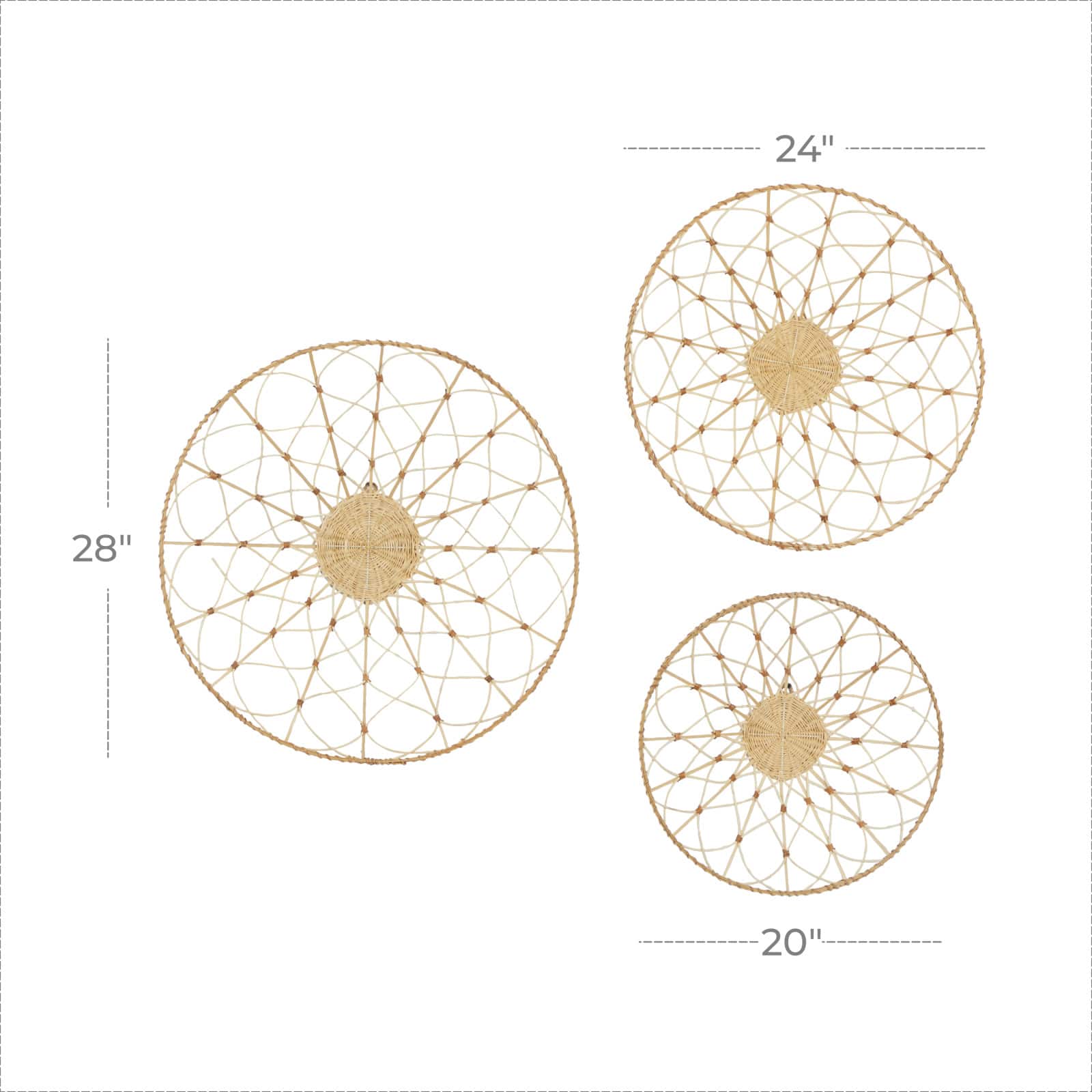 Set of 3 Brown Wood Coastal Style Abstract Wall Decor, 20", 24", 28"