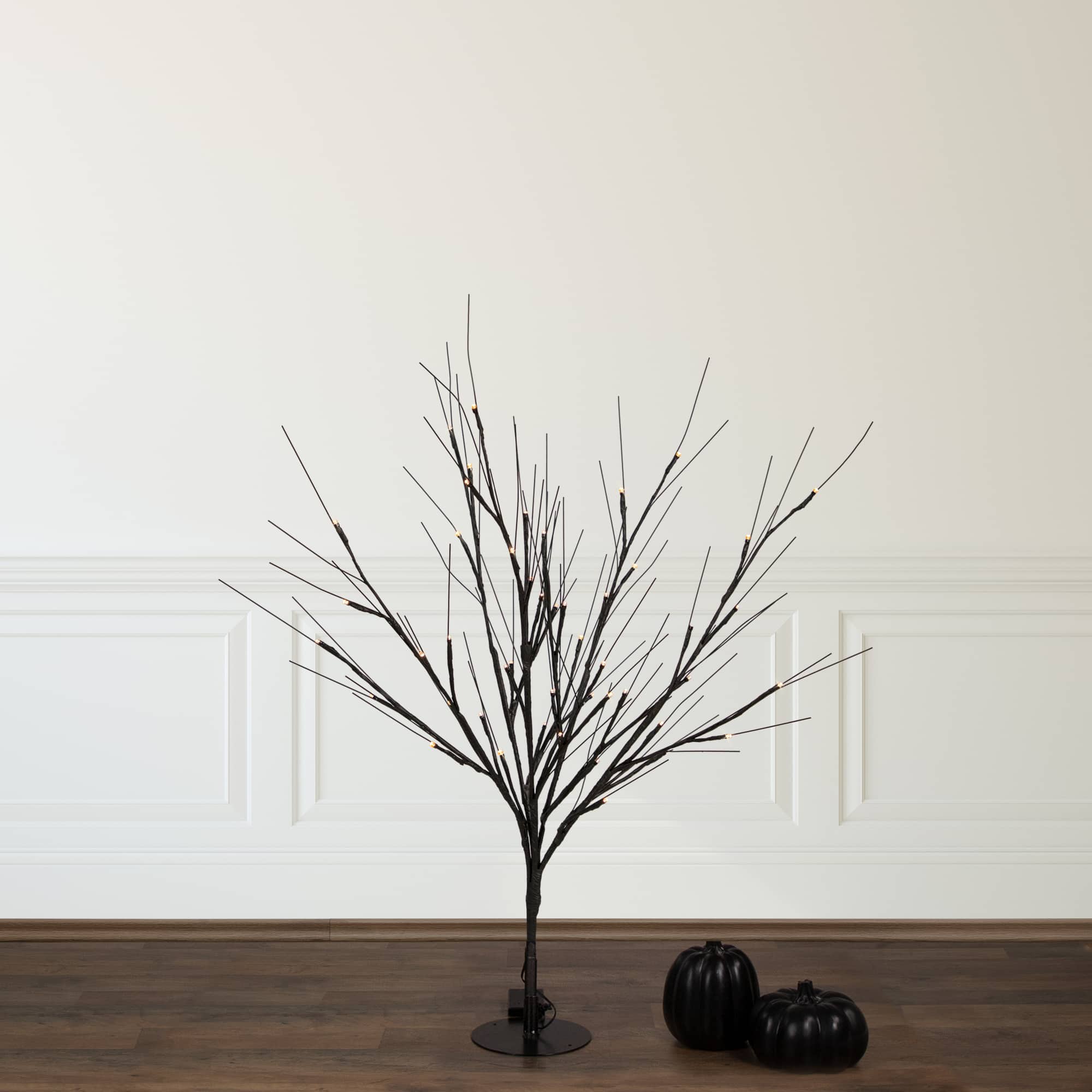 39" LED Lighted Black Halloween Twig Tree, Warm White Lights