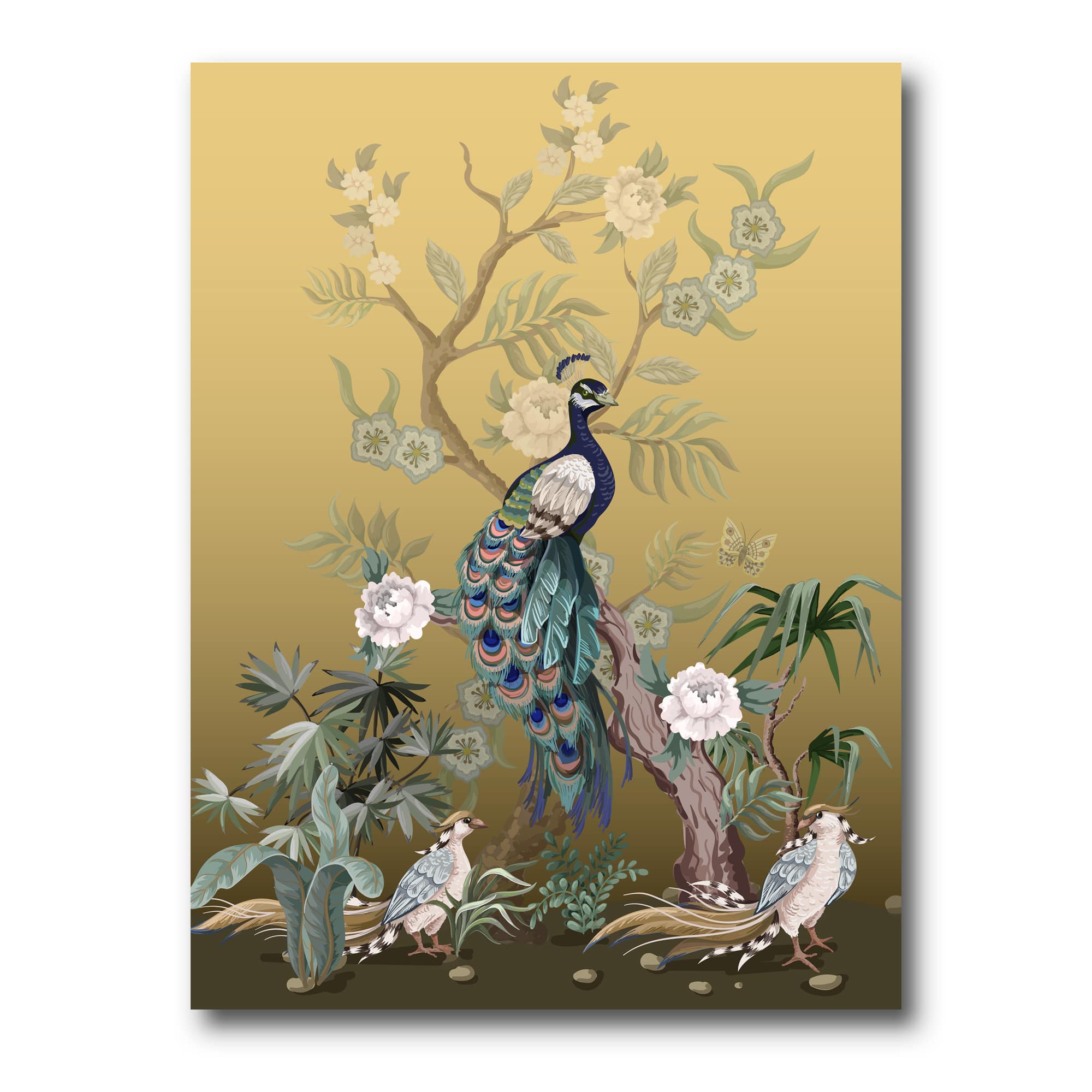 Designart - Chinoiserie With Birds and Peonies VI - Traditional Canvas Wall Art Print