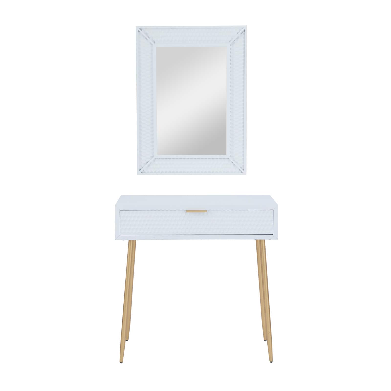 Set of 2" White Wood Contemporary Console Table with Mirror, 31" x 31" x 16"