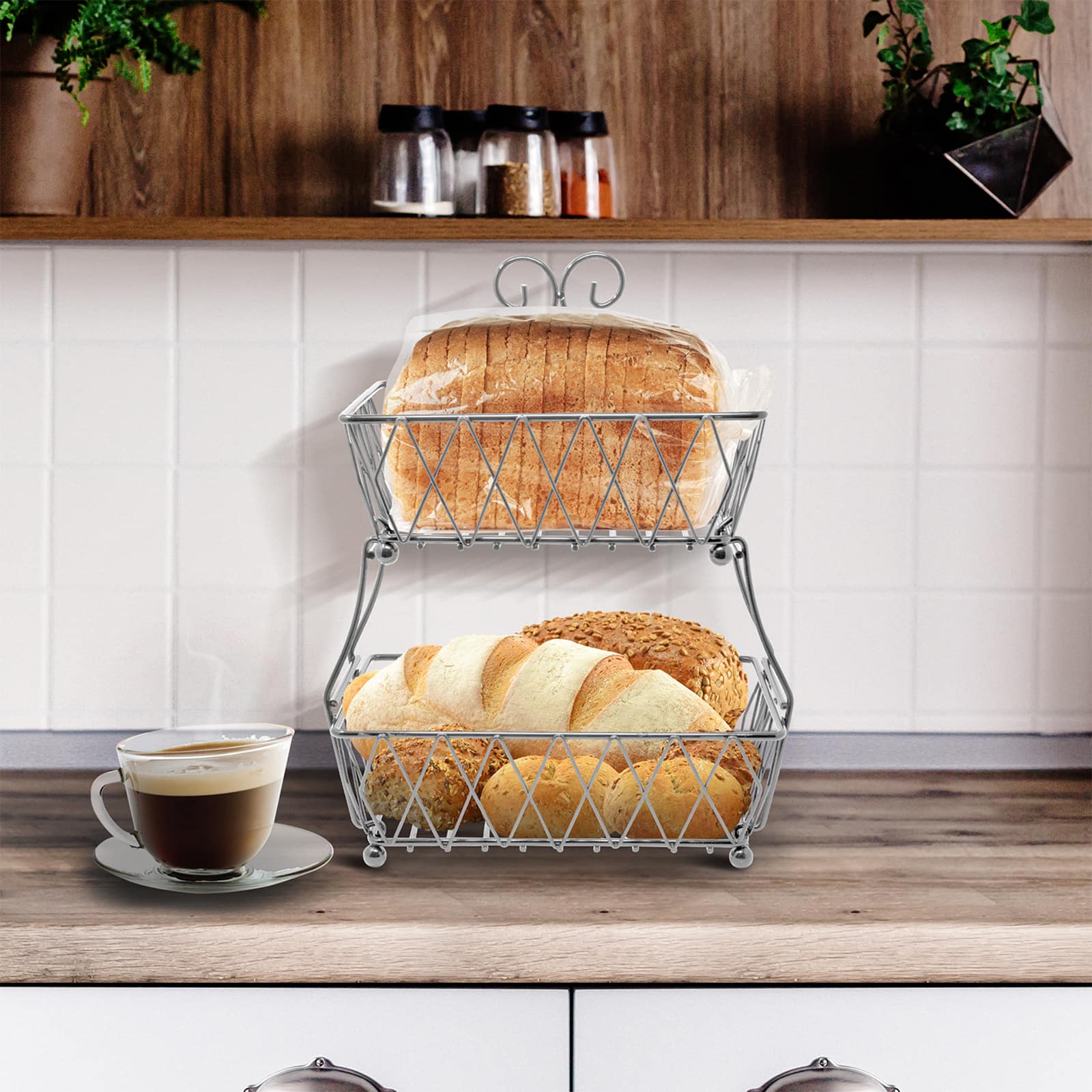 Sorbus 16" 2-Tier Wire Basket Stand