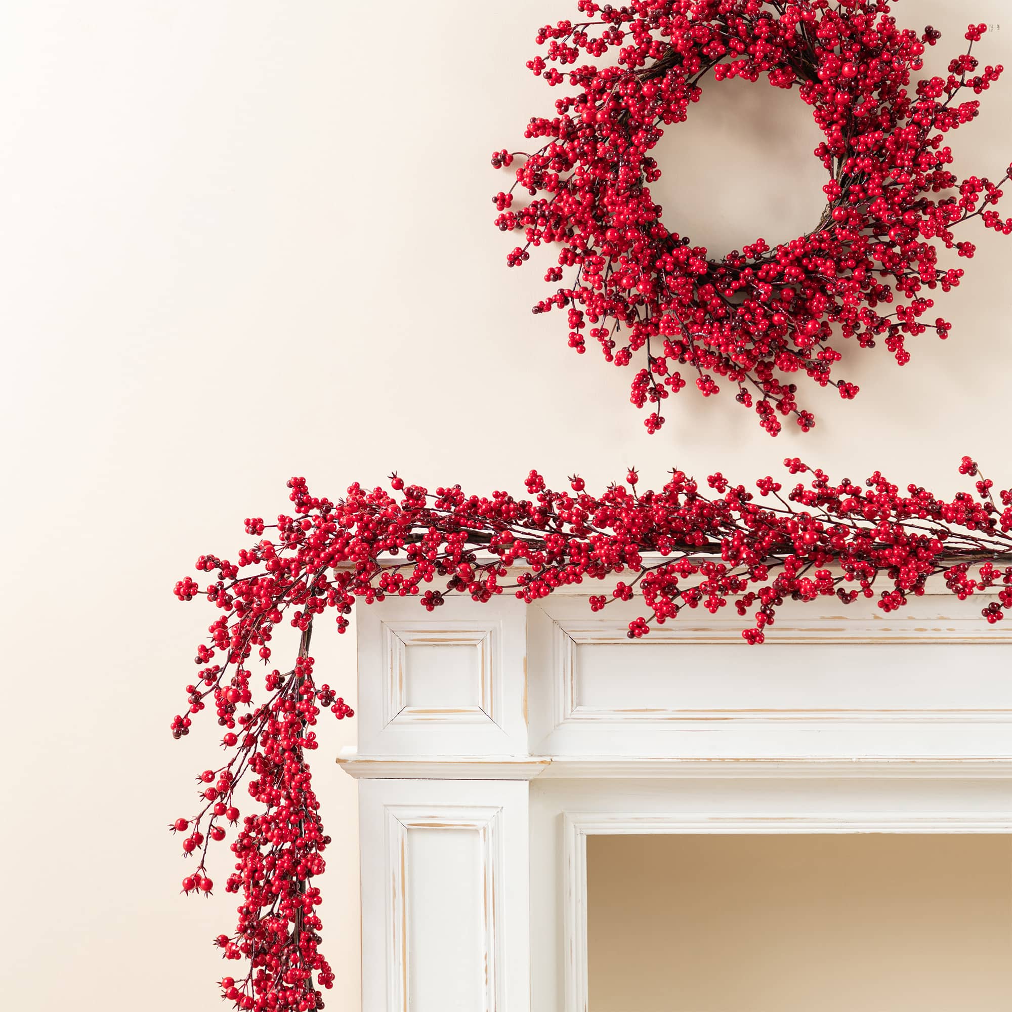Glitzhome® 6ft. Christmas Red Berries Garland, Set of 2
