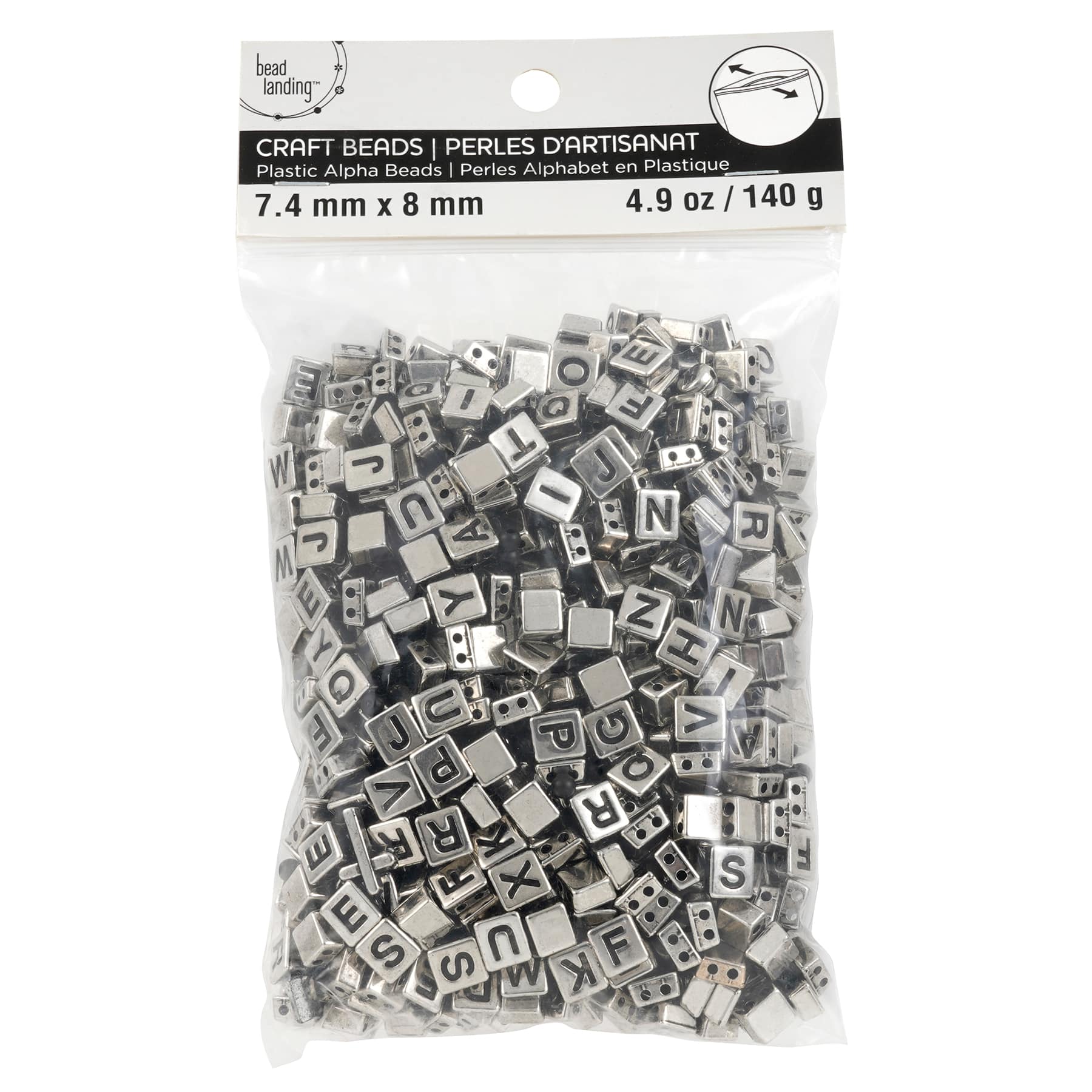 Rhodium Alphabet Plastic Craft Beads, 8mm by Bead Landing™