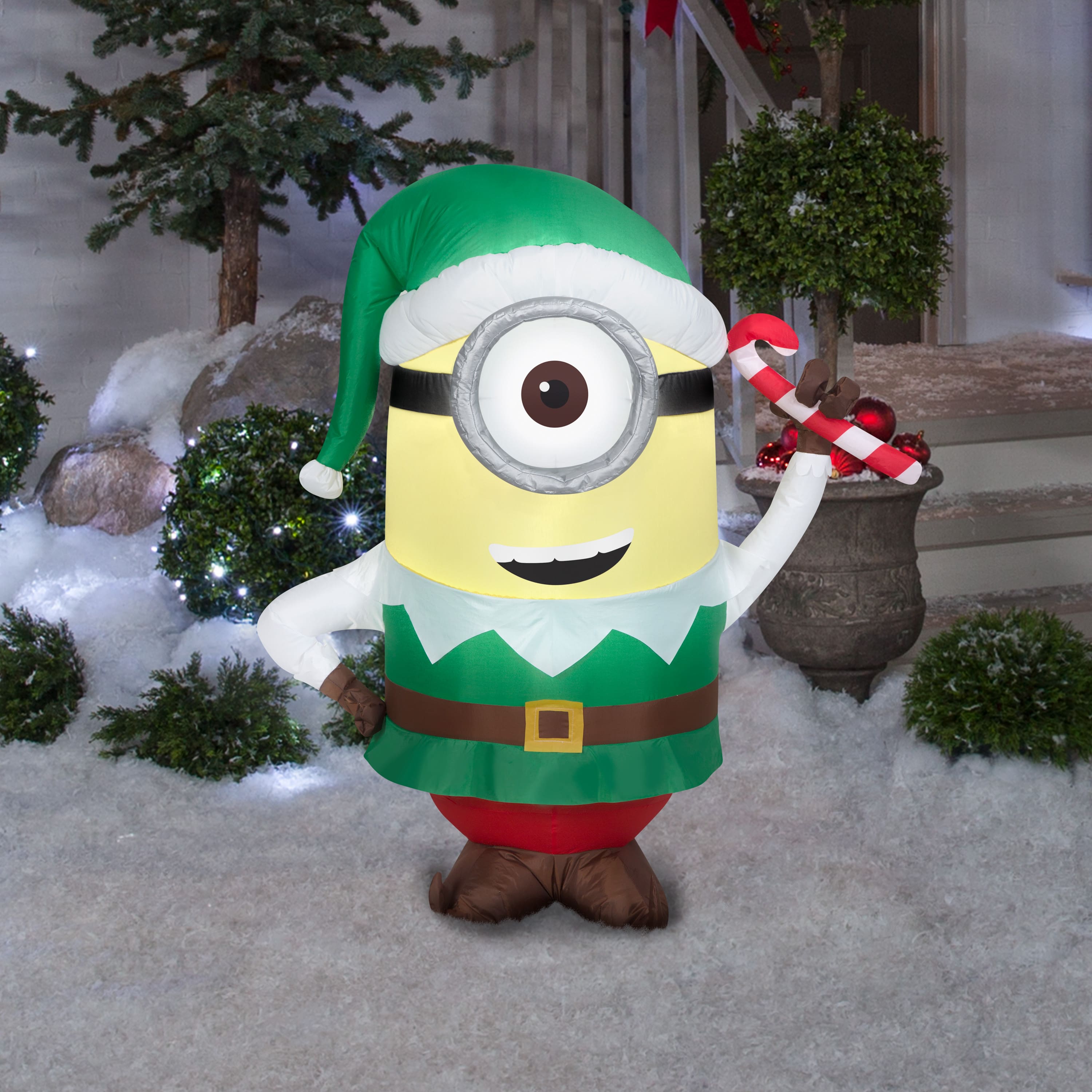 3.5ft. Airblown® Small Stuart As Elf With Candy Cane