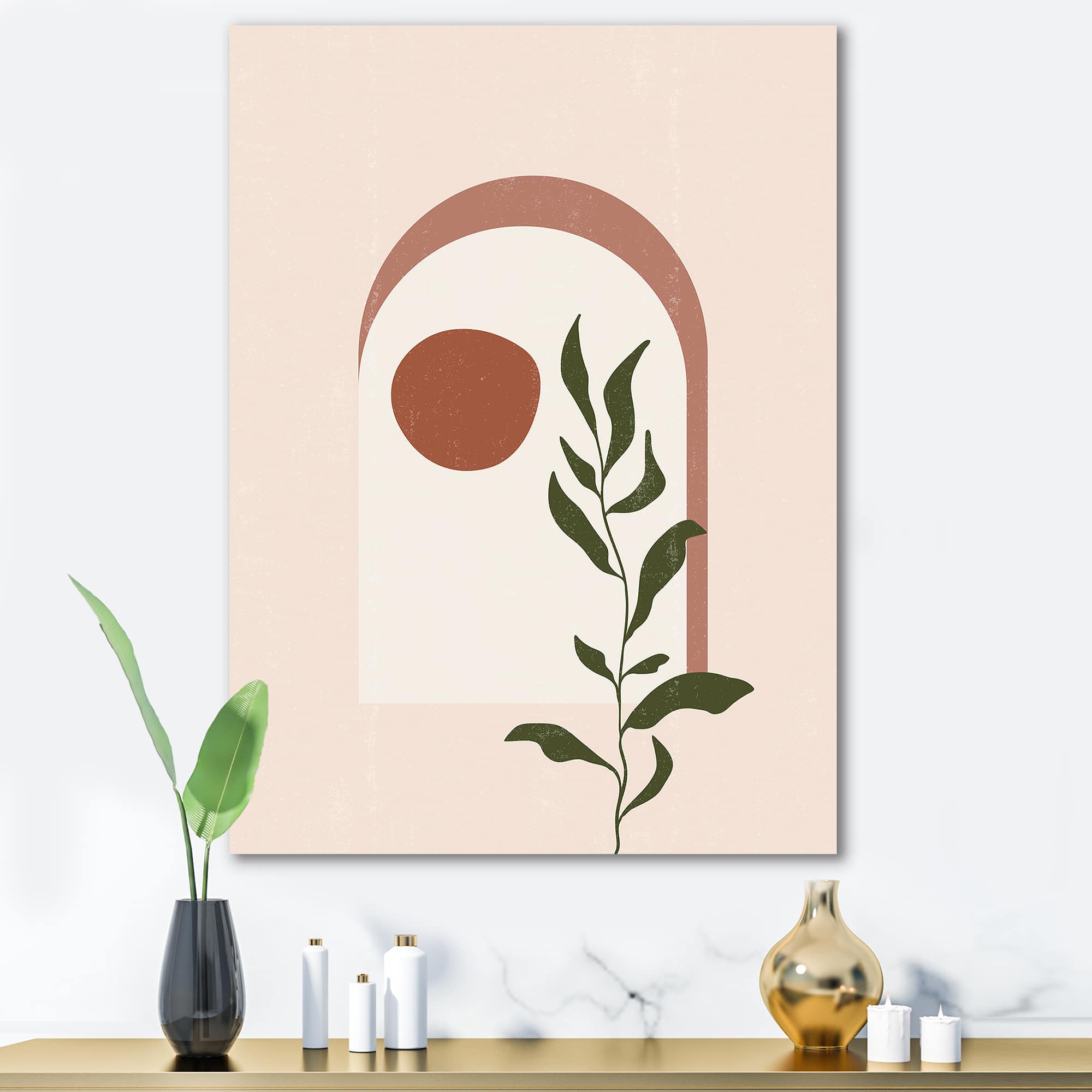 Designart - Abstract Geometrical Moon With Leaf III