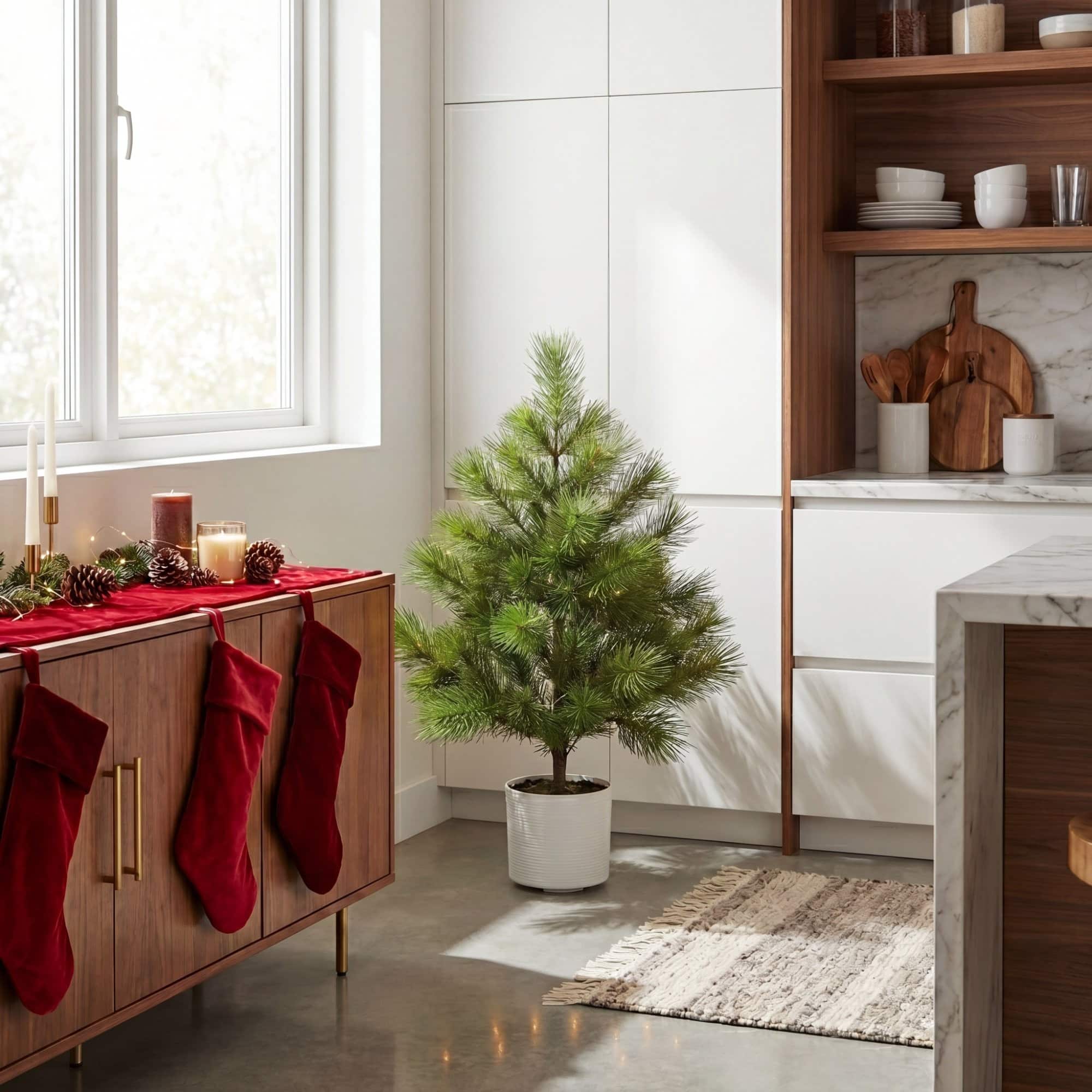 Nearly Natural 3ft. Unlit Artificial Real Touch Masson Pine Christmas Tree in White Decorative Planter
