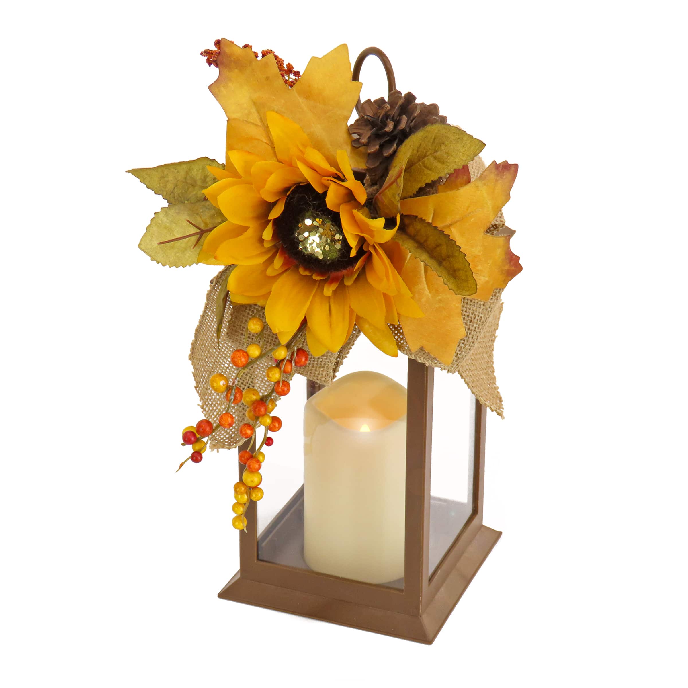 14" Battery-Operated LED Harvest Lantern with Sunflower