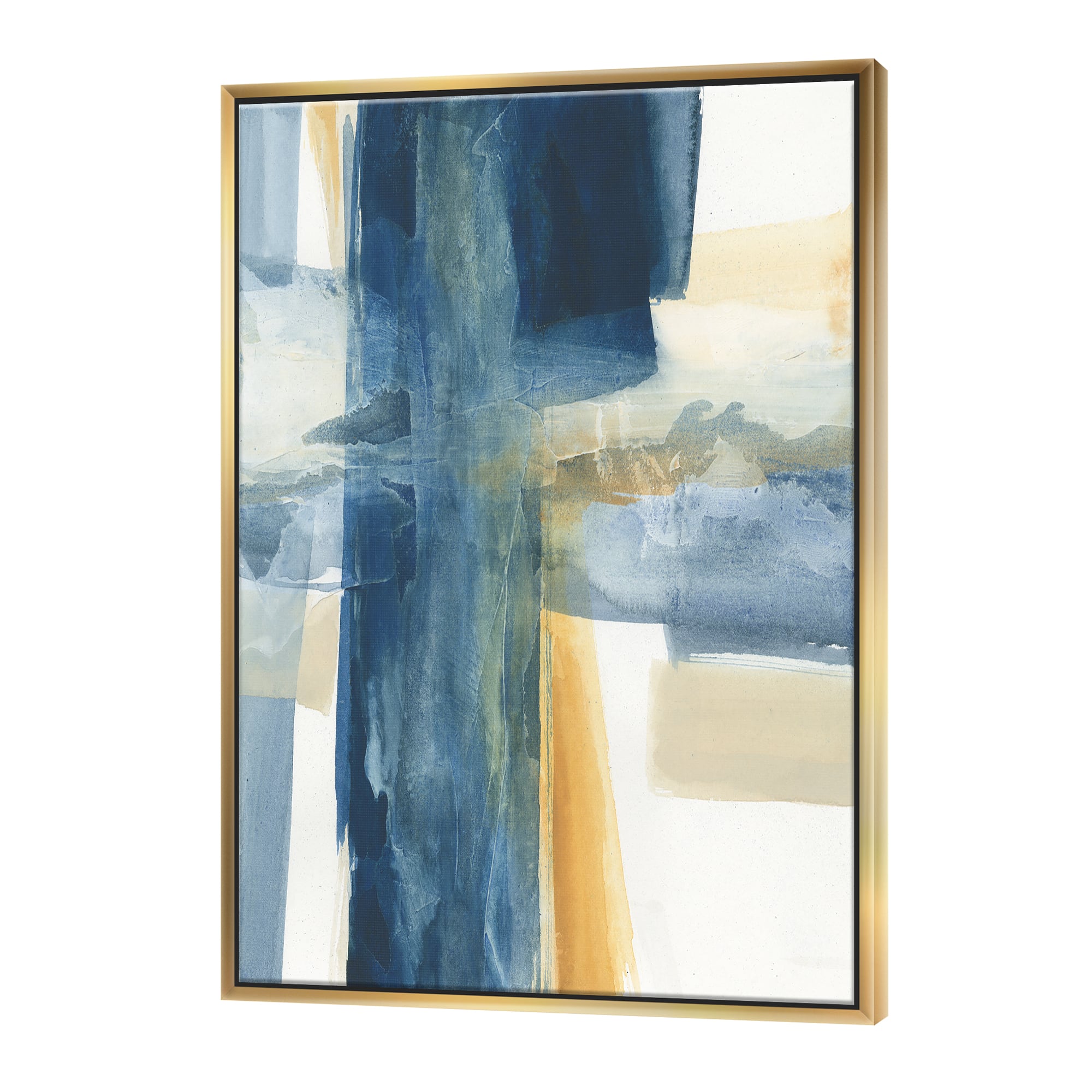 Designart - Indigo Panel VI - Glam Modern Canvas in Gold Frame