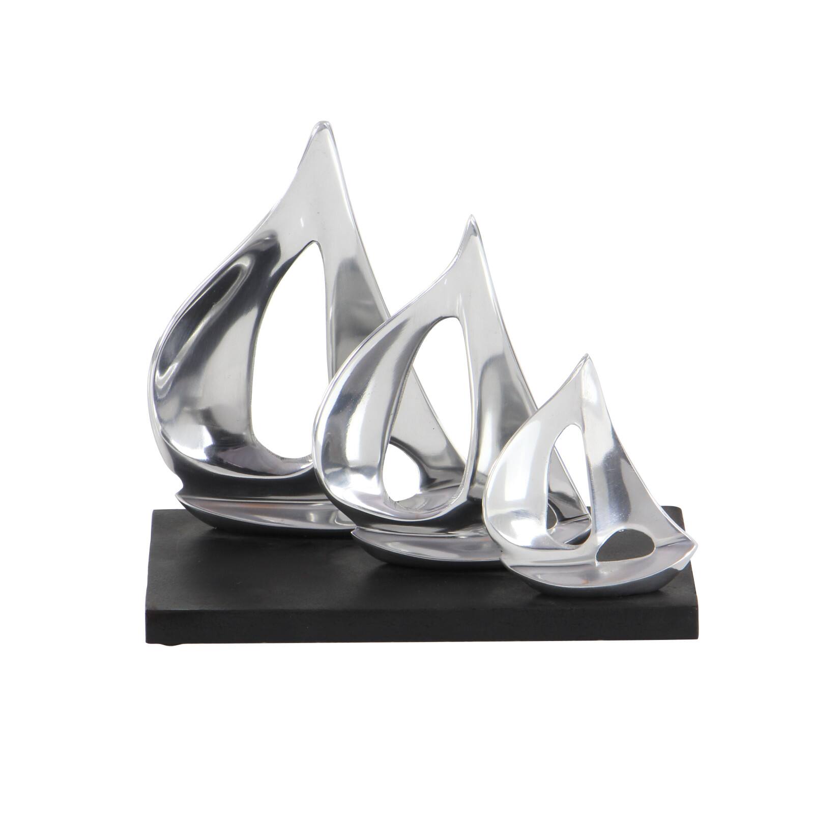 11" Silver Sail Boat Coastal Sculpture