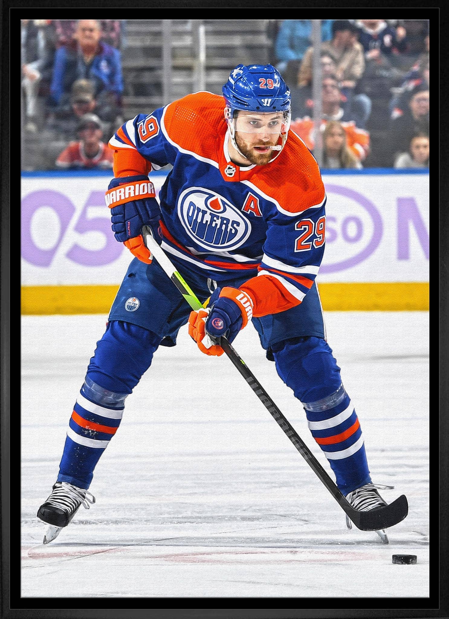 Leon Draisaitl Framed 20" x 29" Canvas Oilers Action-V 22.5" x 31.5"