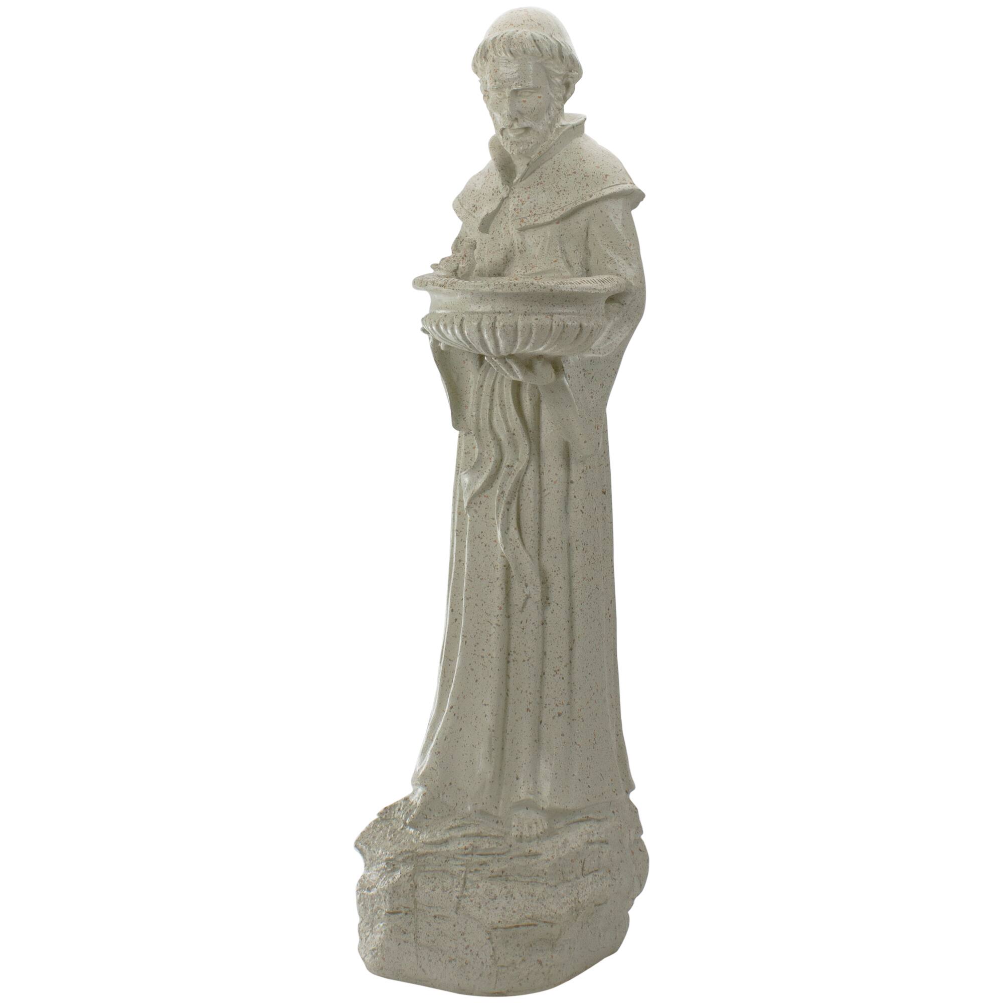 23.5" Speckled Ivory St. Francis of Assisi Religious Bird Feeder Outdoor Garden Statue