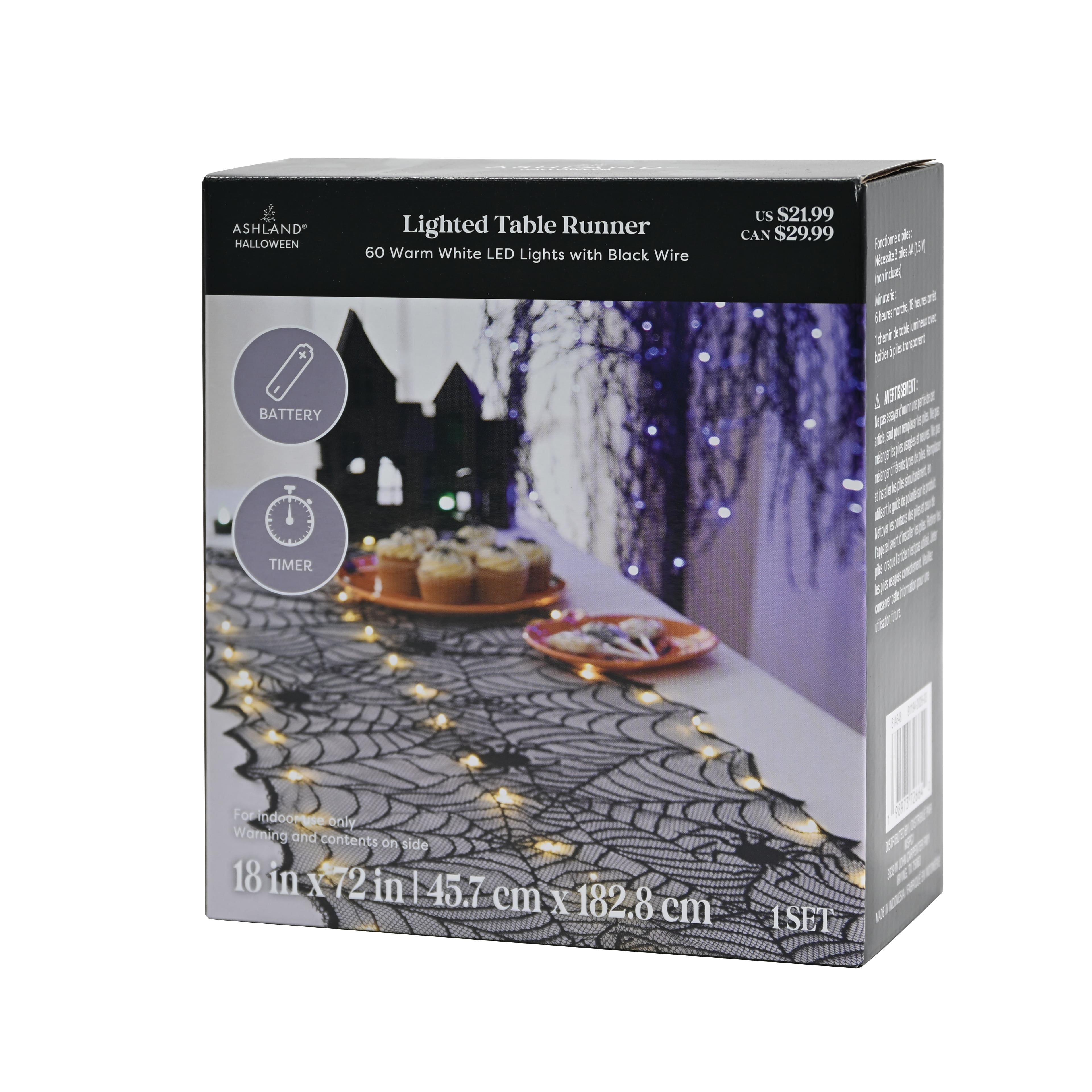 18" x 72" Black Spiderweb LED Lighted Table Runner by Ashland®