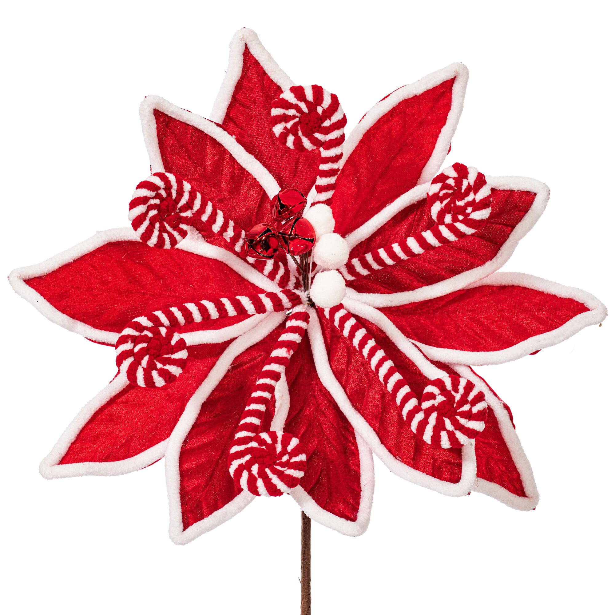 Vickerman 21.5" Red & White Candy Cane Poinsettia Artificial Sprays, 4ct.