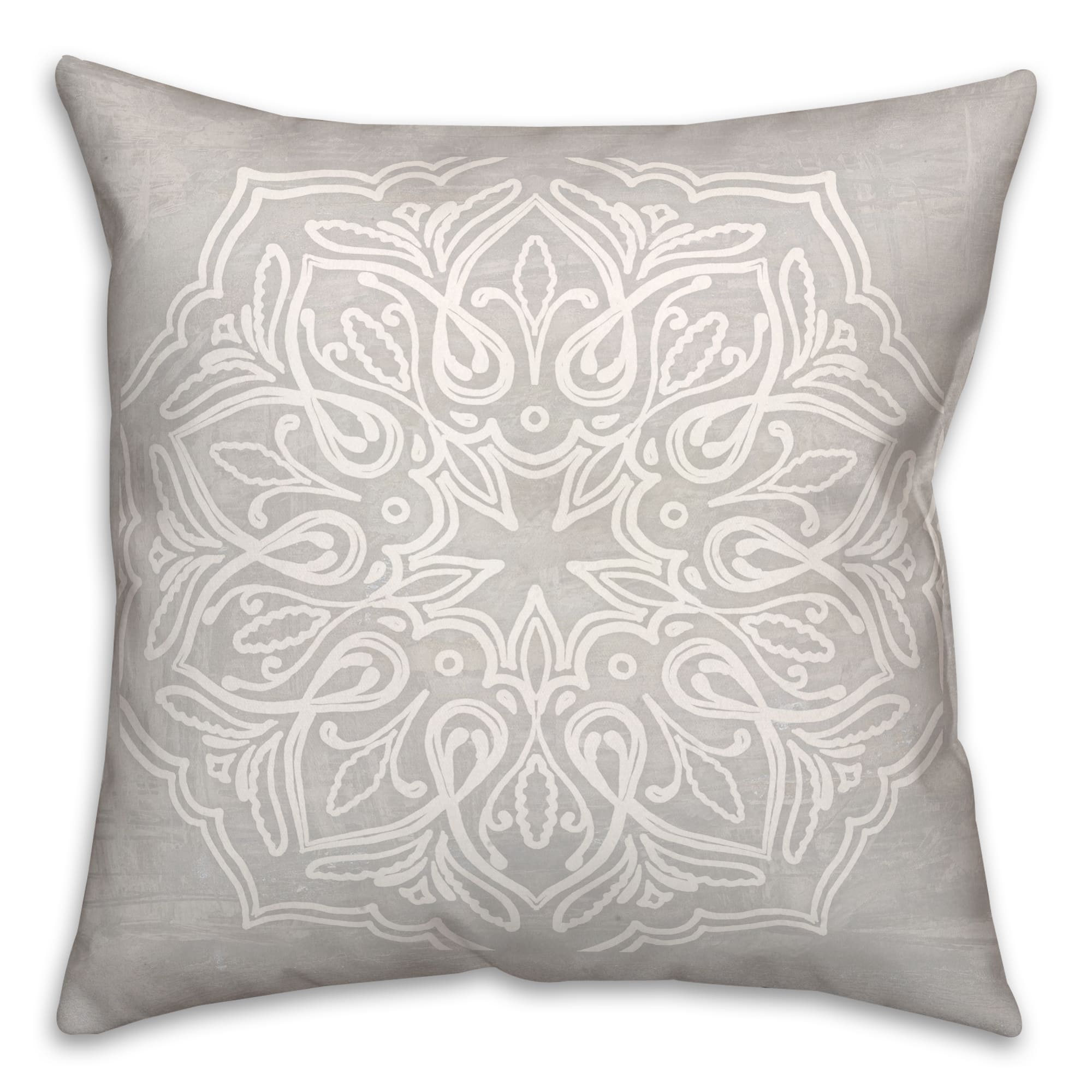 White Textured Medallion IV 18" x 18" Throw Pillow