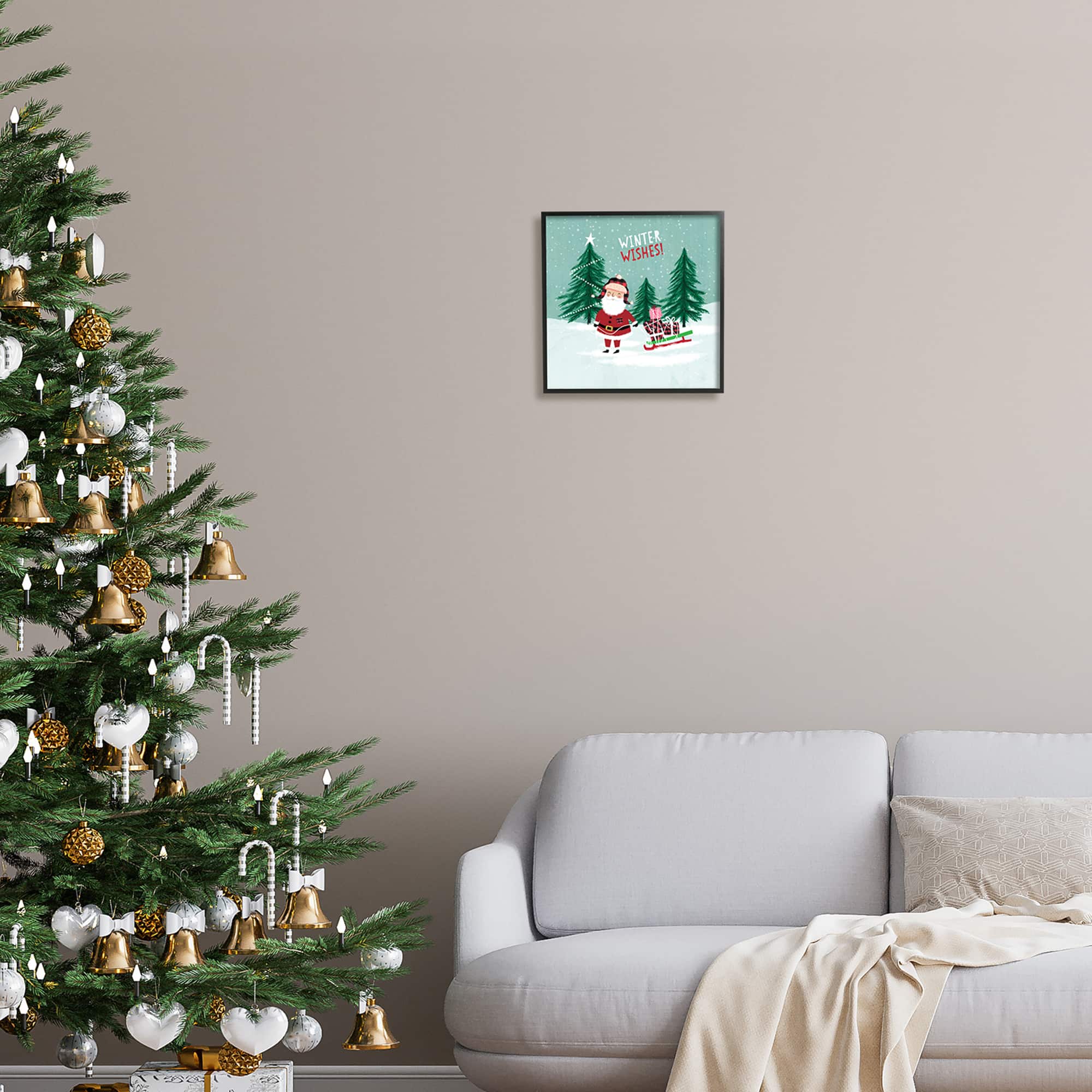 Stupell Industries Winter Wishes Santa Claus & Sled Framed Giclee Art