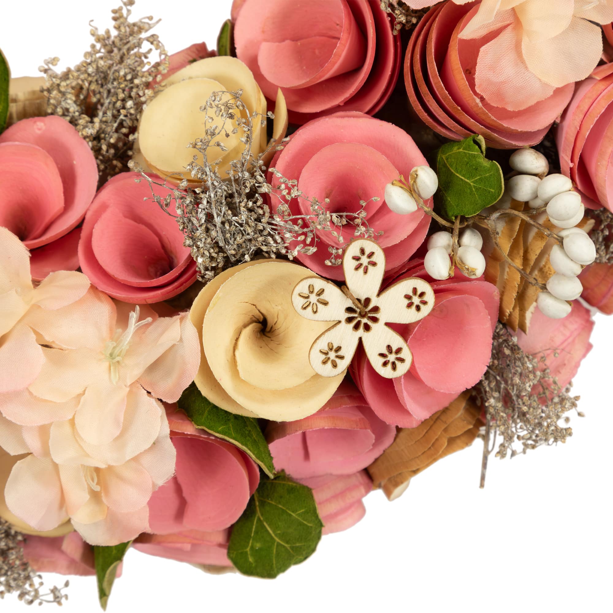 12.5" Pink Wooden Artificial Floral & Berries Spring Wreath