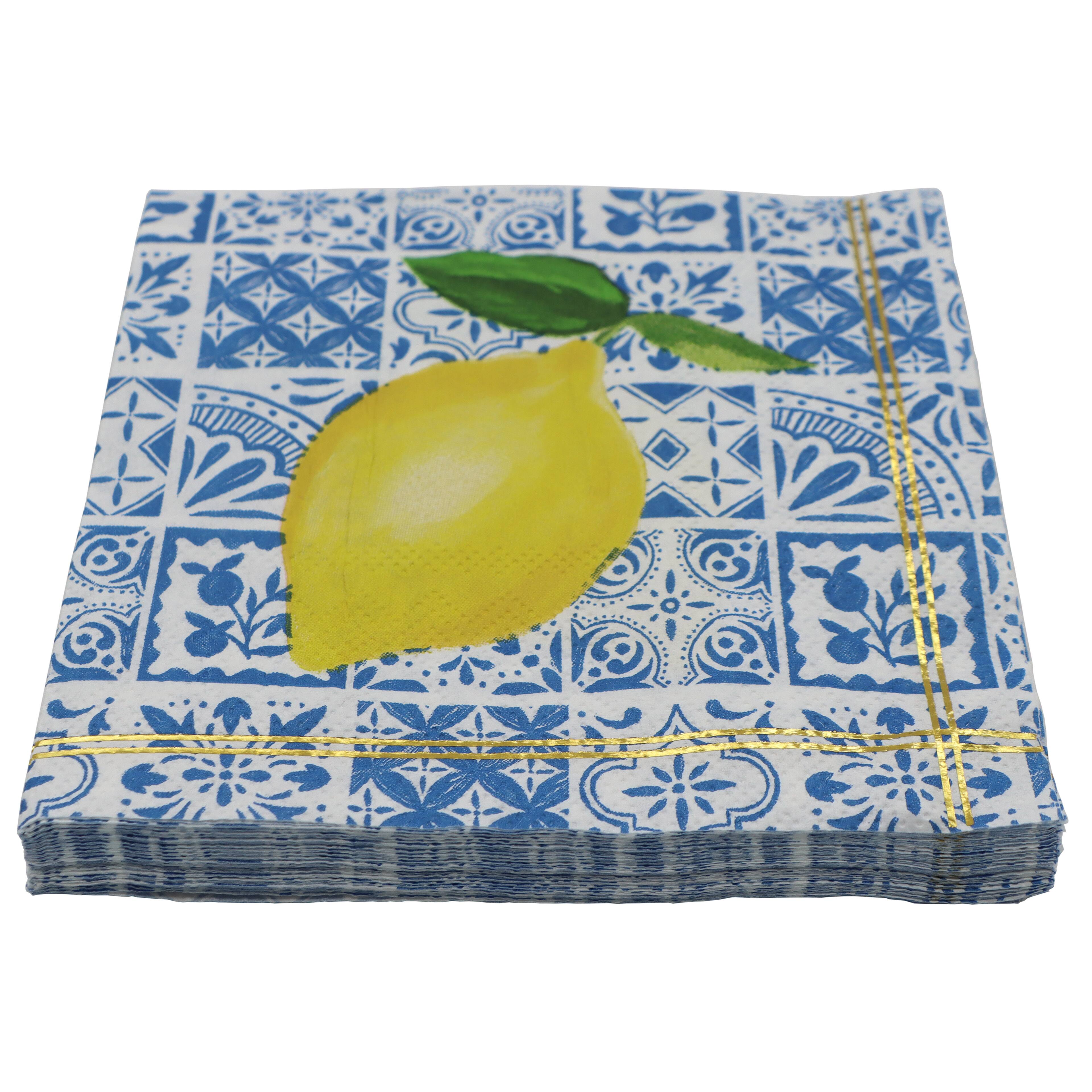 Citrus Kitchen Lemon on Blue Tile Paper Beverage Napkins, 20ct. by Celebrate It™