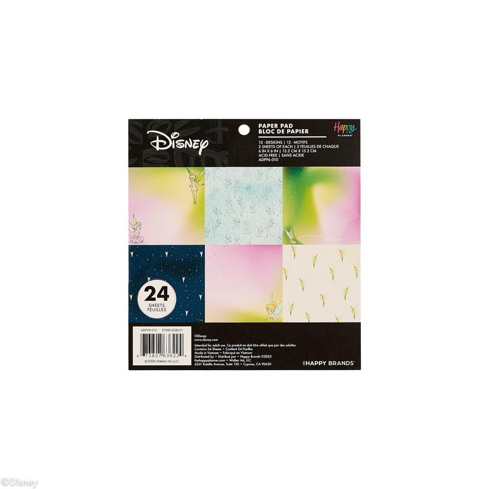 The Happy Planner® Disney© Tinkerbell 6" x 6" Scrapbooking Paper Pad, 24 Sheets