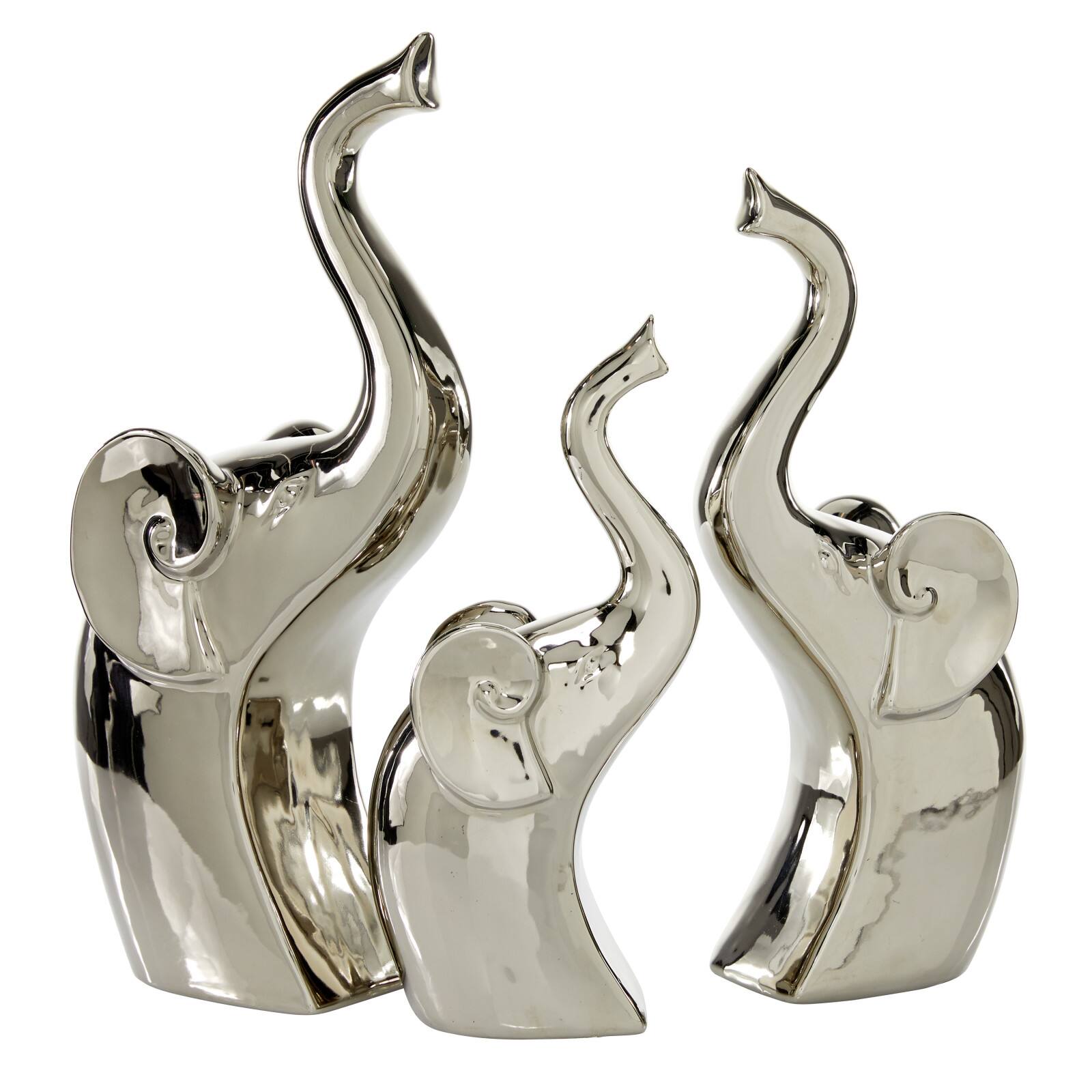 Silver Porcelain Contemporary Elephant Sculpture Set