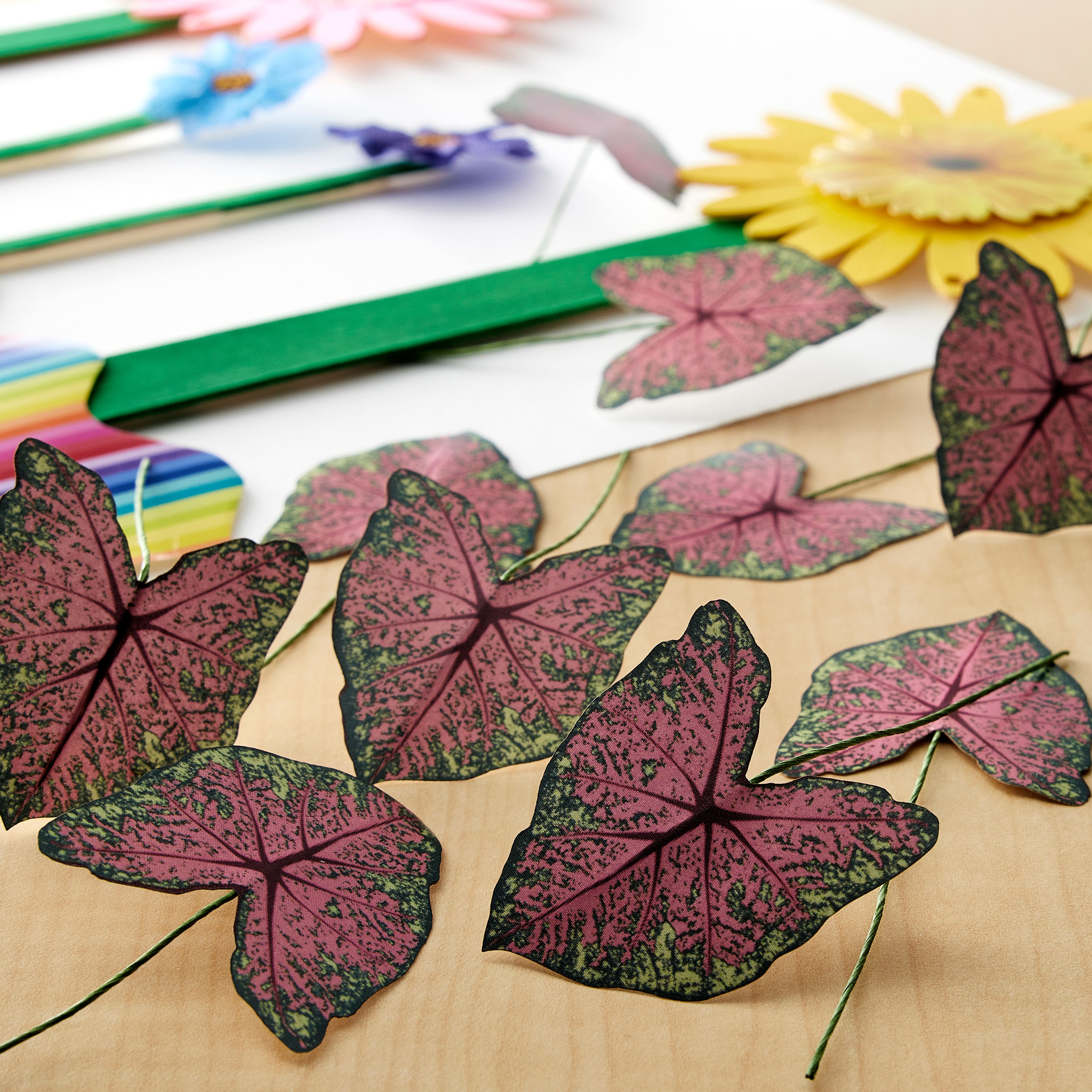 12 Packs: 12 ct. (144 total) Green & Pink Paper Caladium Leaves by Recollections™
