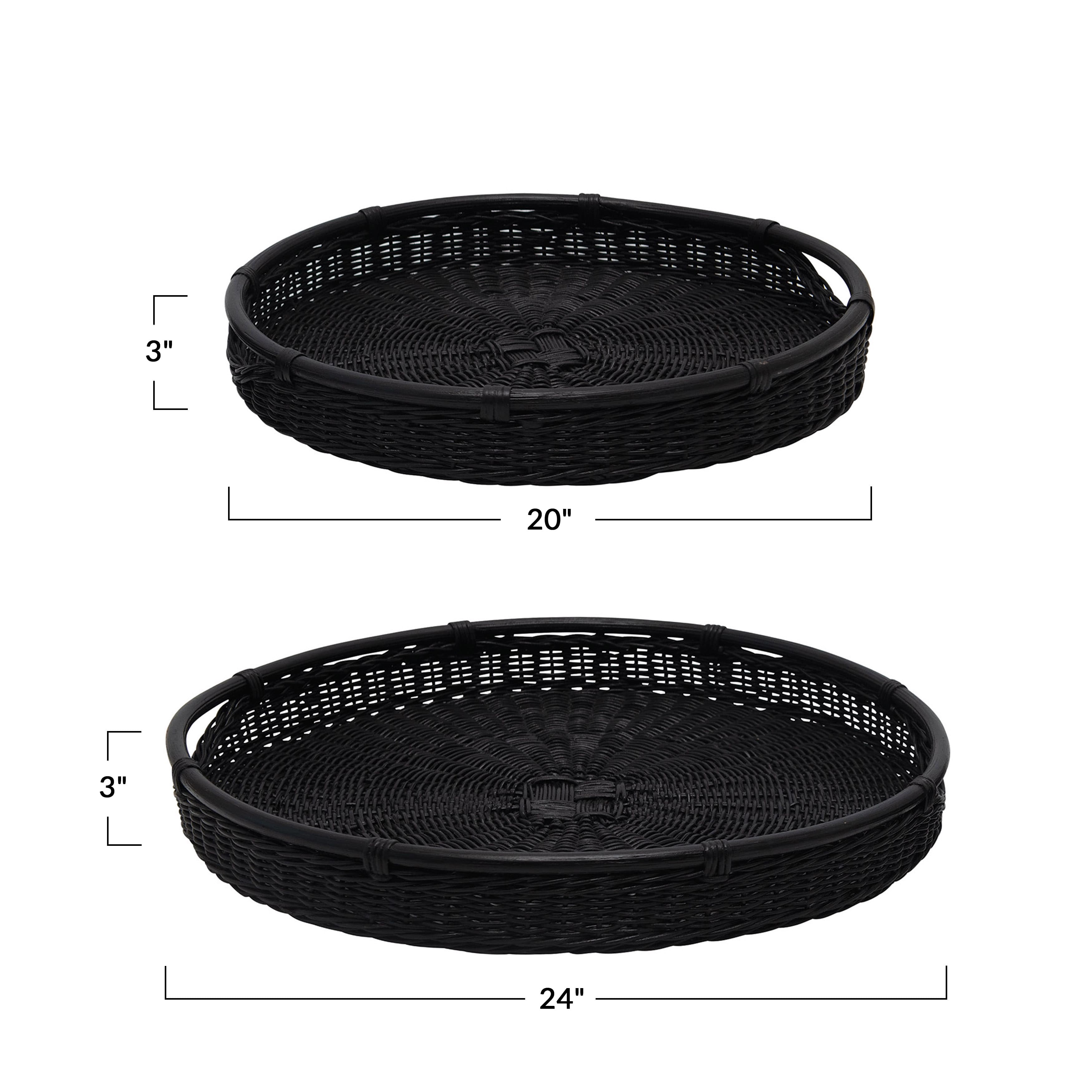 Hello Honey® Black Wicker Trays with Handle Set