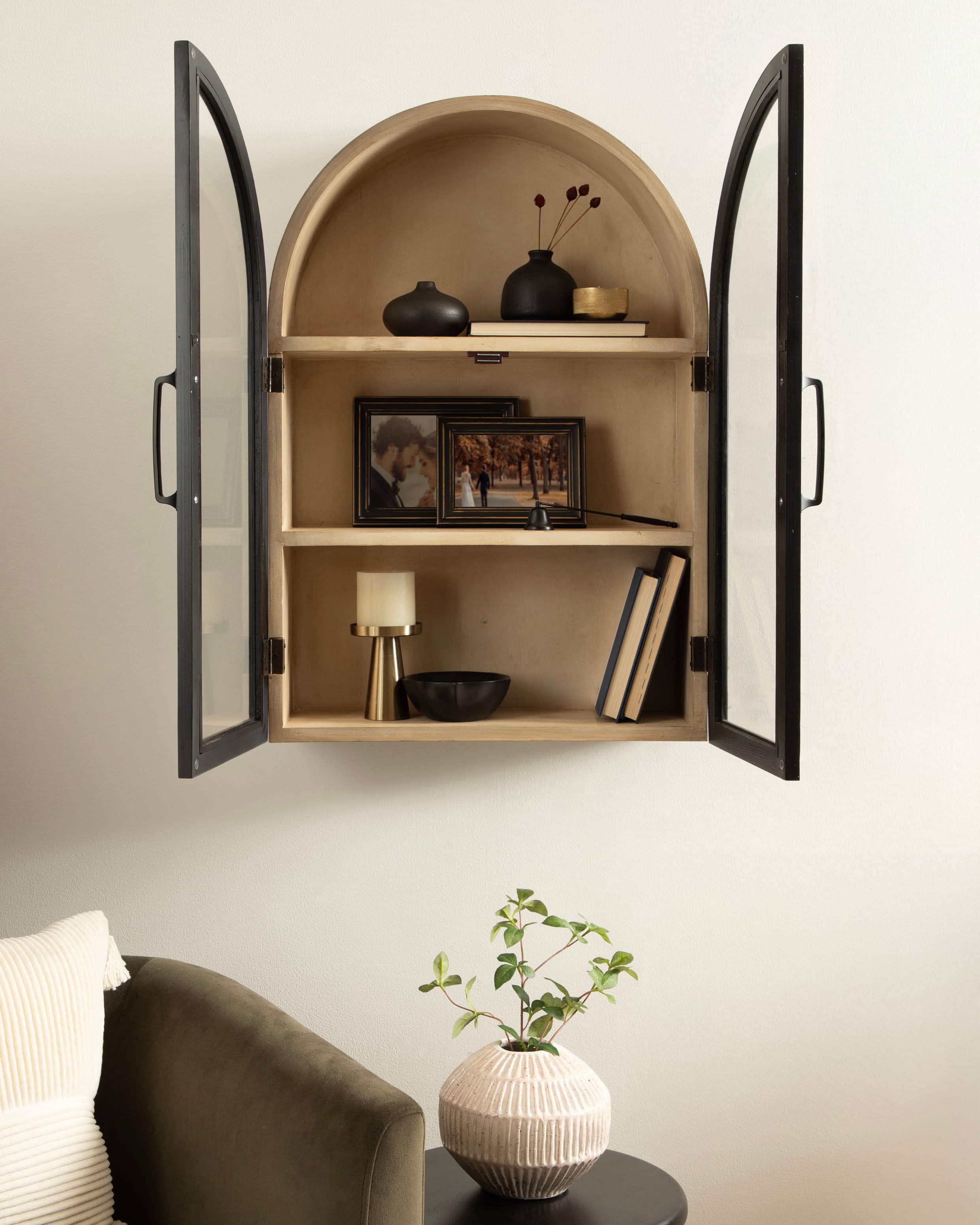 Kate and Laurel Arcott Arch Three Shelf Wall Cabinet