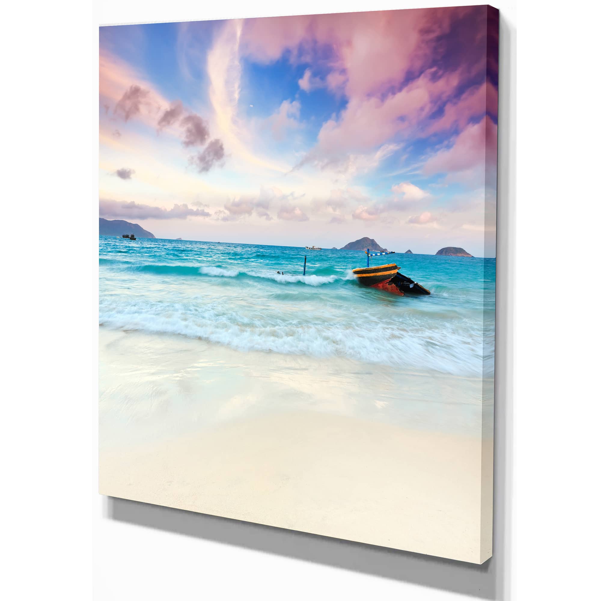 Designart - Exotic Seashore Sunset Over Blue Sea - Extra Large Seascape Art Canvas