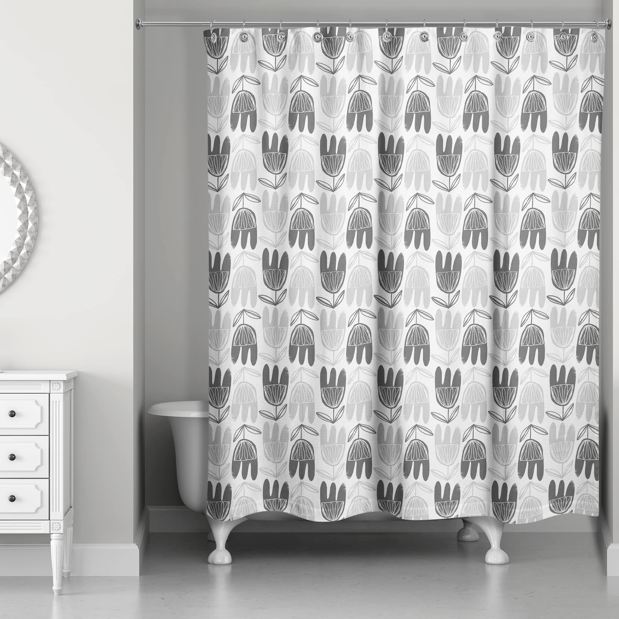 Mid Mod Gray Florals 71" x 74" Shower Curtain