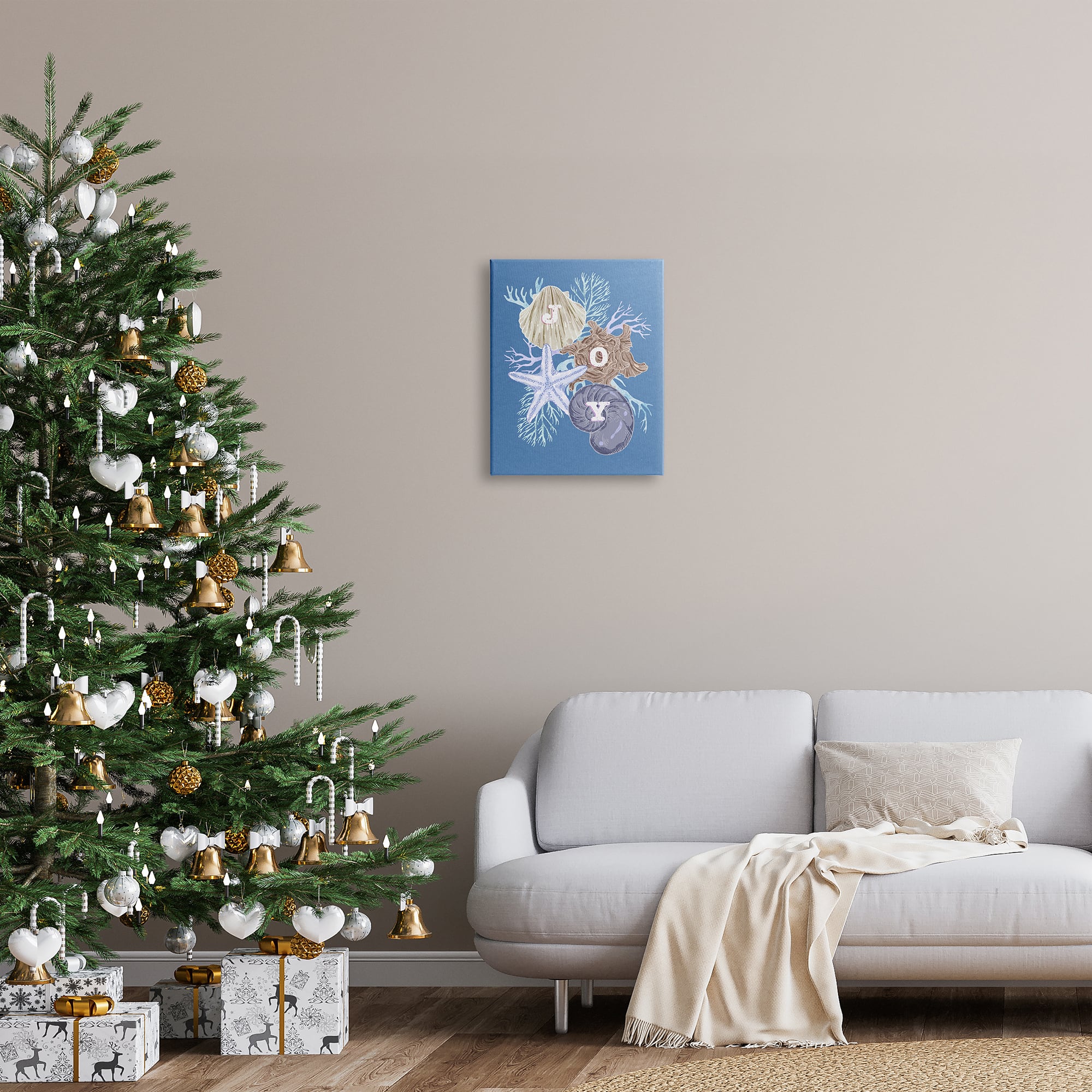 Stupell Industries Joy Nautical Holiday Seashells Canvas Wall Art