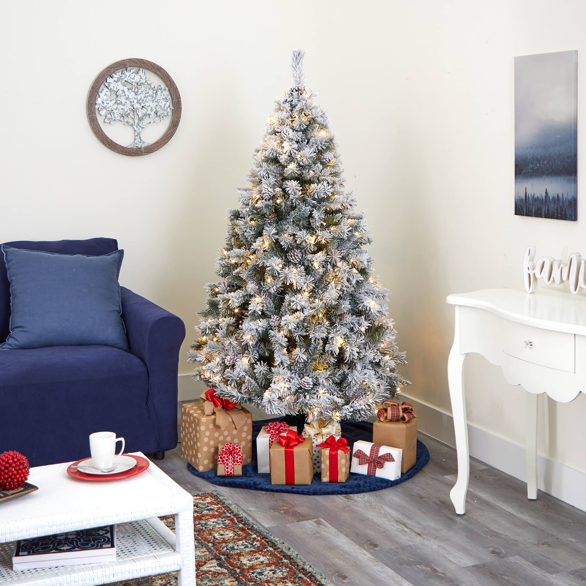 6ft. Pre-Lit White River Mountain Pine Artificial Christmas Tree, Clear LED Lights