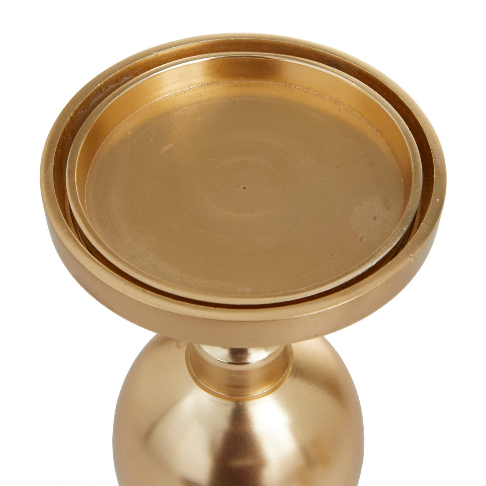 Set of 3 Gold Aluminum Transitional Candle Holders, 10" x 4" x 4"