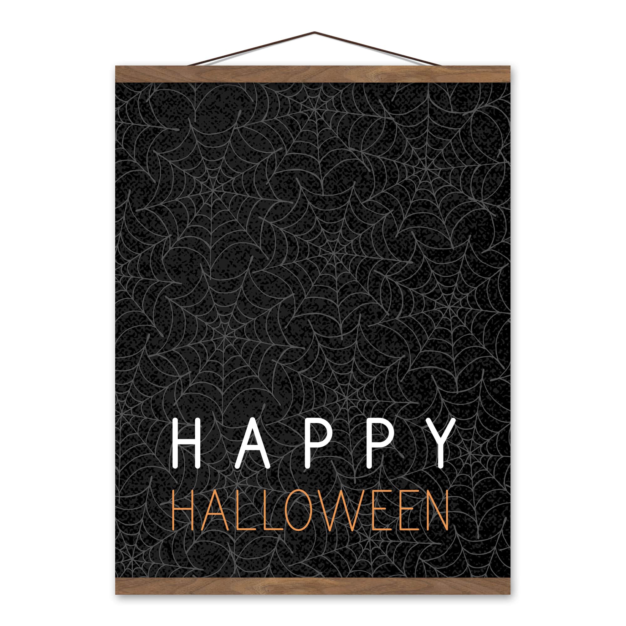Happy Halloween Spider Webs 16" x 20" Teak Hanging Canvas
