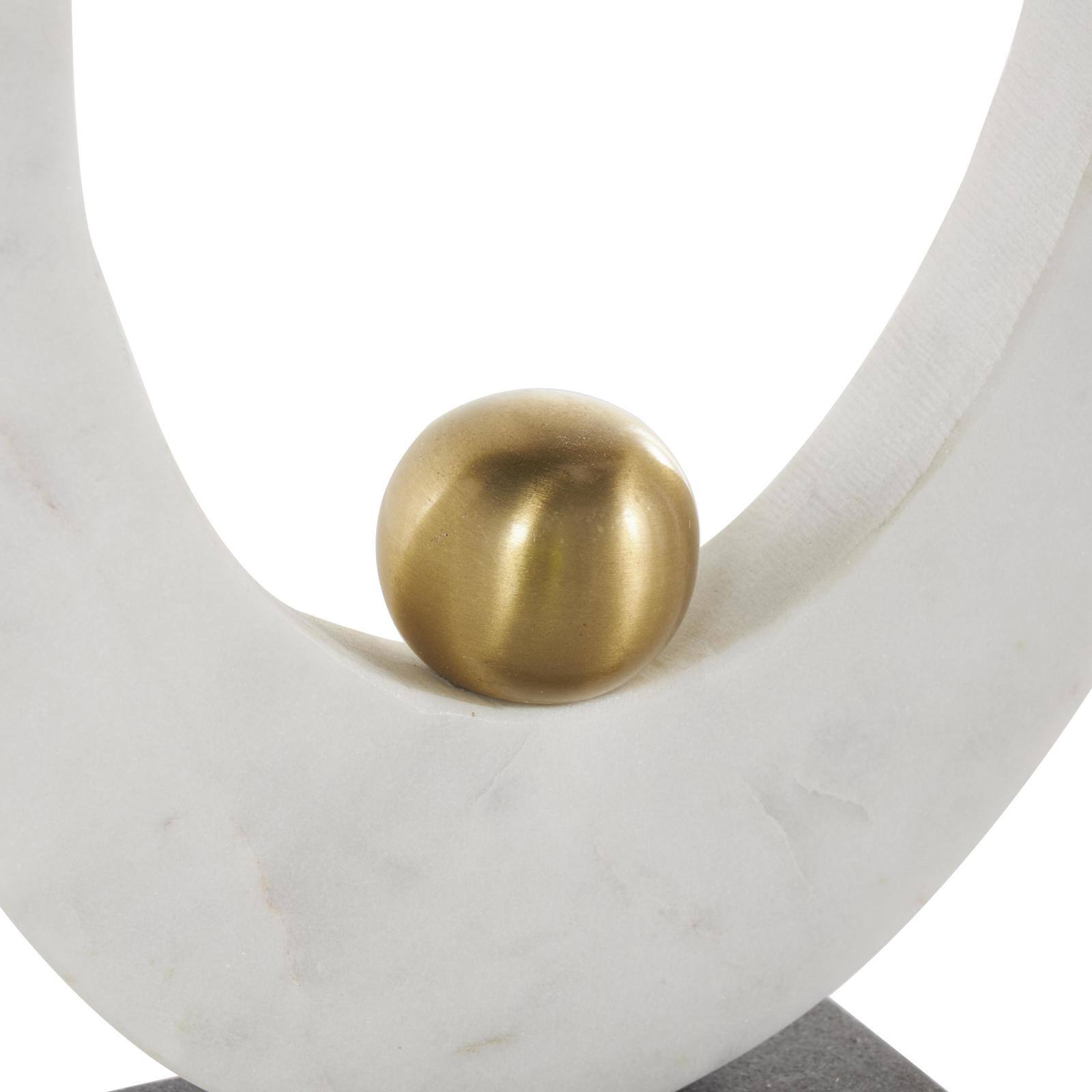 10.25" White Abstract Curved Semicircle Marble & Metal Sculpture with Gold Orb Accent