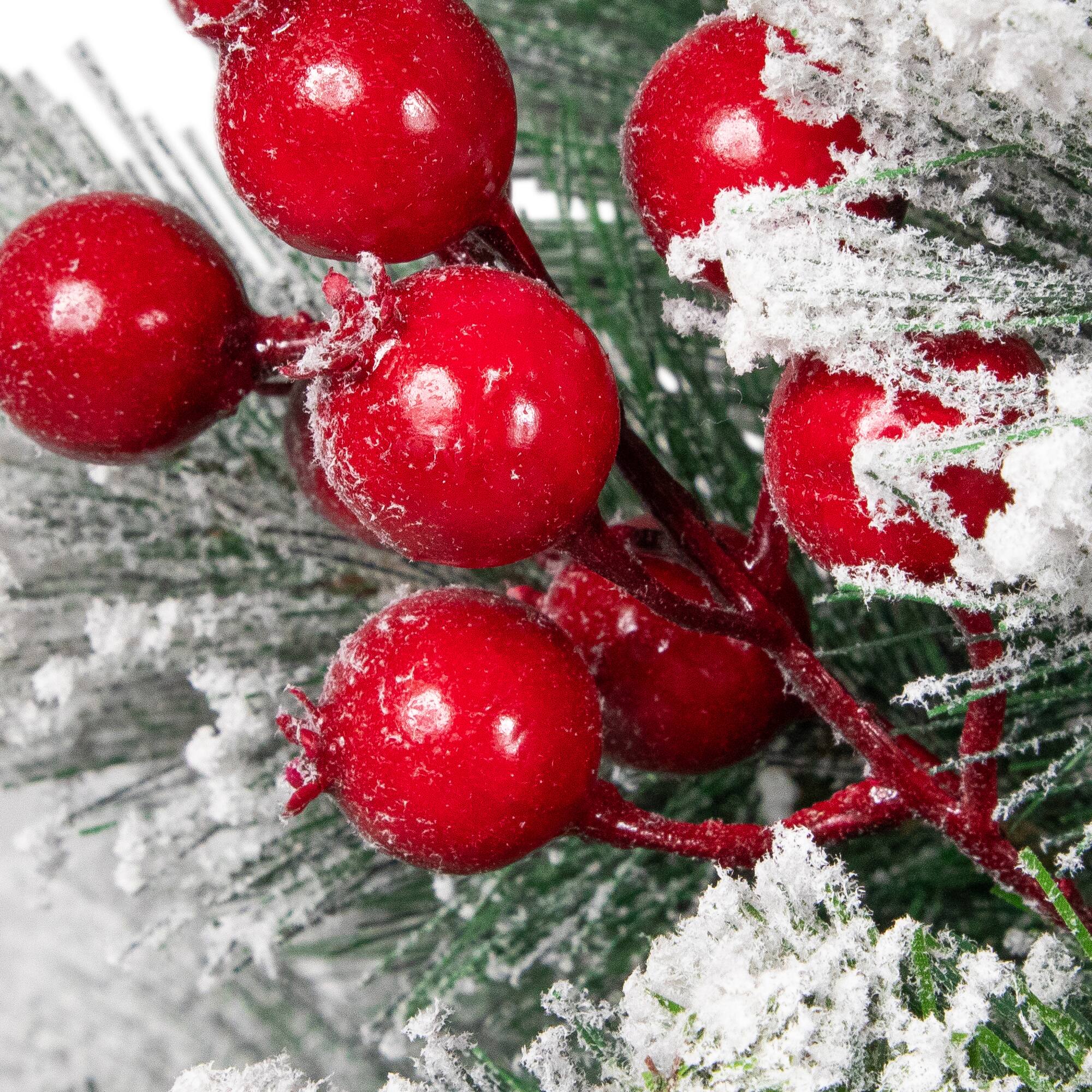 4.5ft. Unlit Flocked Fairfield Fir Full Artificial Christmas Tree with Red Berries