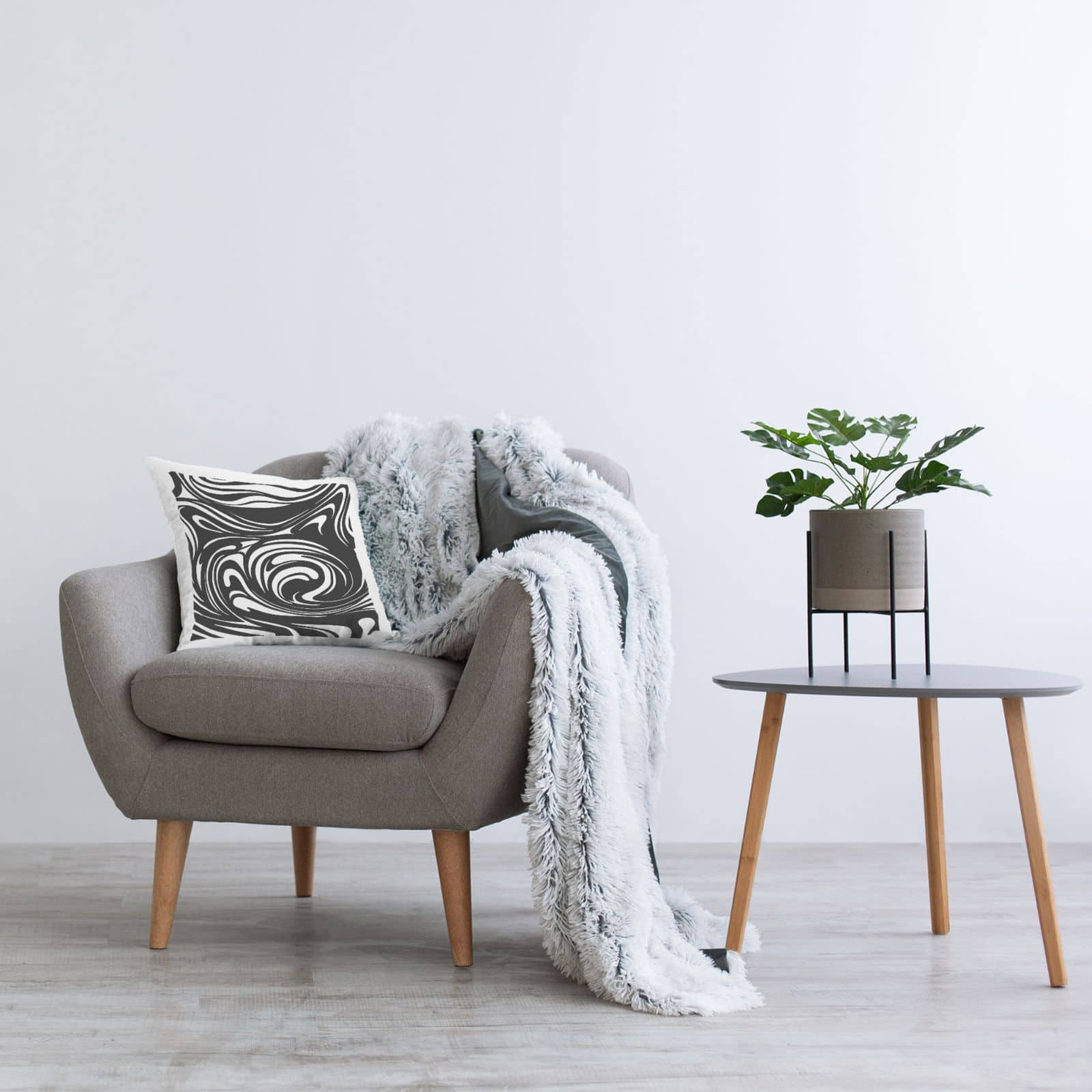 Stupell Industries Contemporary Black & White Asymmetrical Abstract Swirls Throw Pillow, 18" x 18"