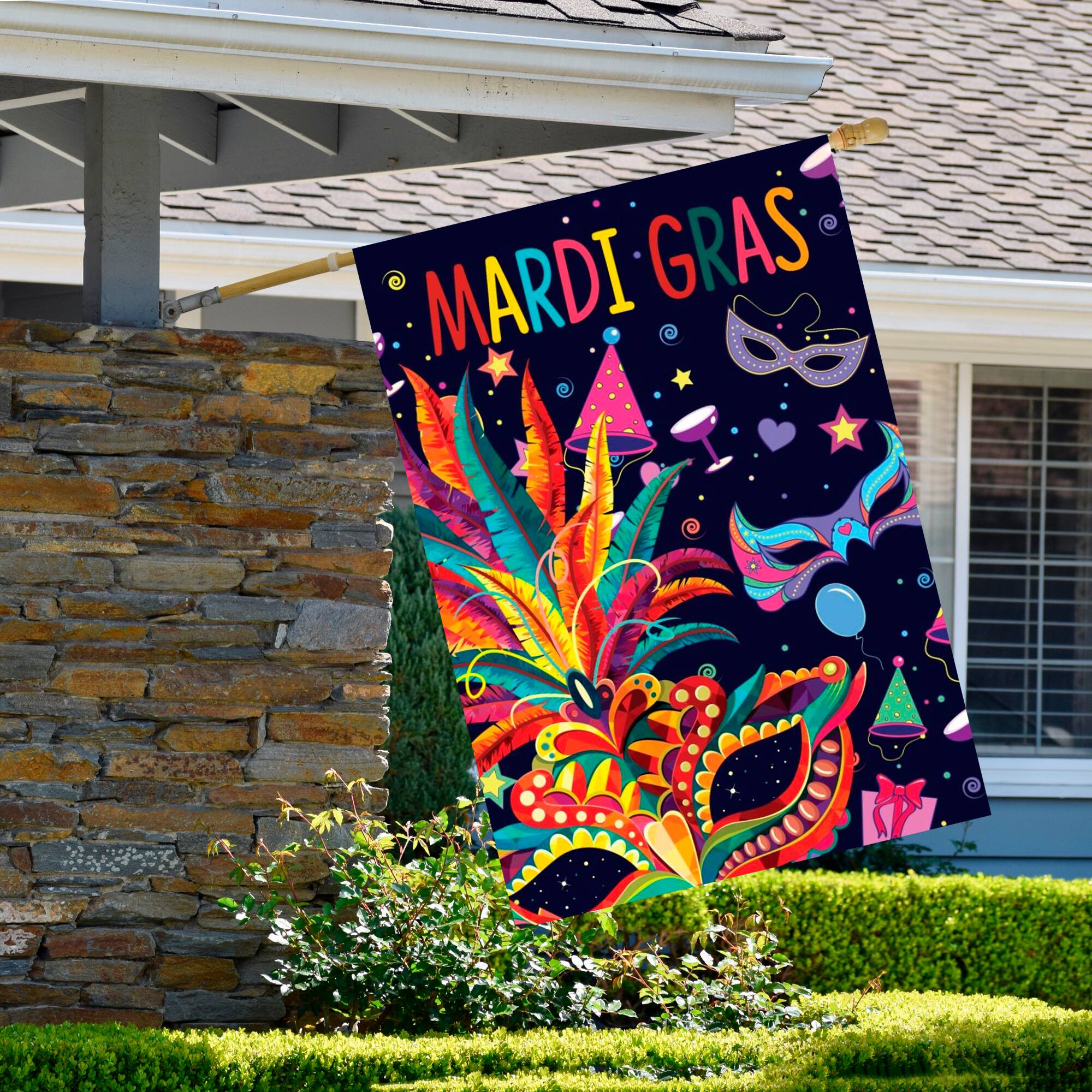 Mardi Gras Feathers and Masks Outdoor House Flag 40" x 28"