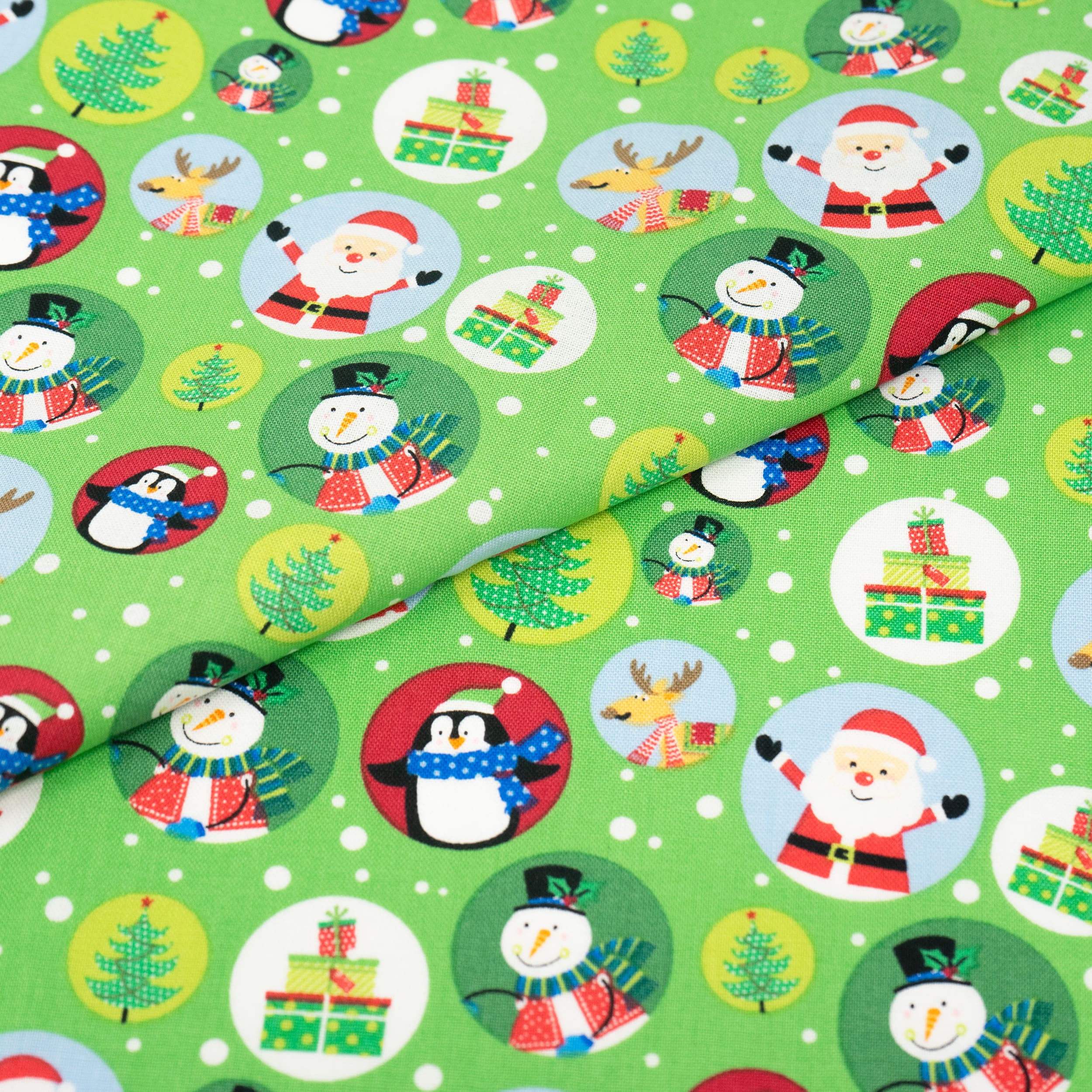 SINGER Christmas Snowglobes on Green Cotton Fabric