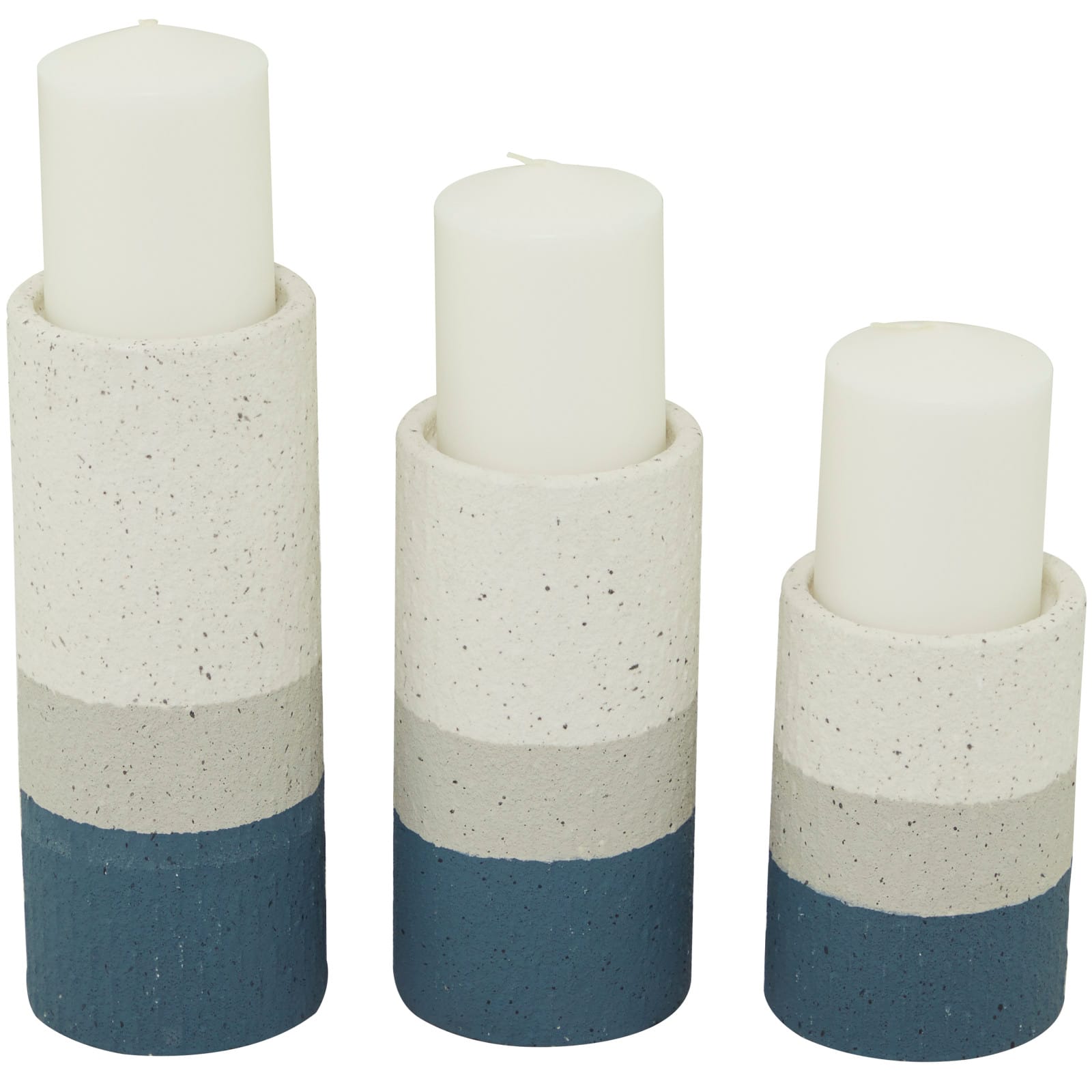 Blue Metal Striped Pillar Candle Holder Set