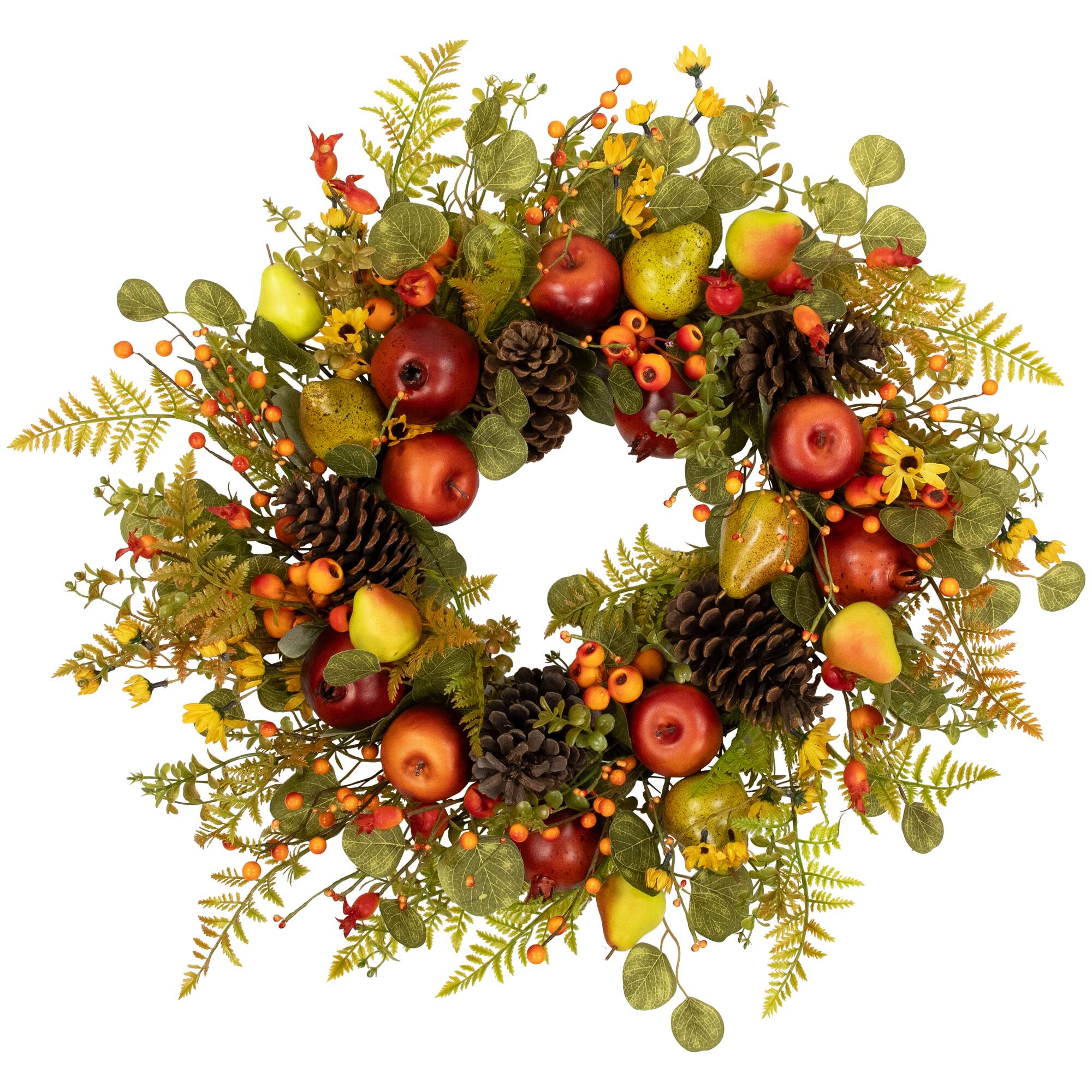 26" Apples, Pears & Pinecones Fall Harvest Wreath
