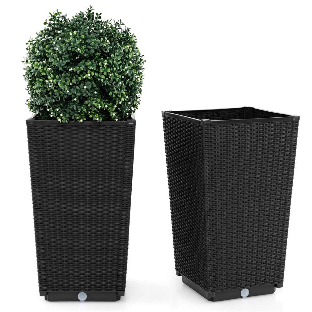 Costway 23" Tall Planters PP Rattan Wicker Plant Pot Self-watering Tree Pots