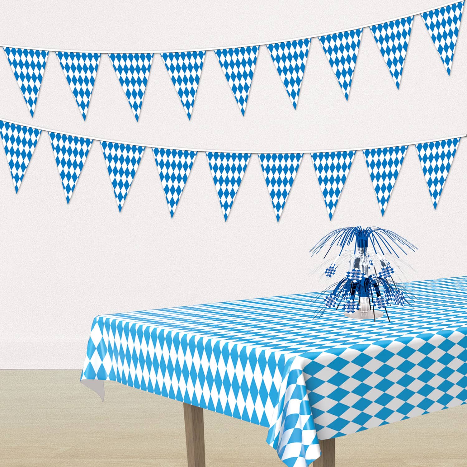 Blue & White Oktoberfest Pennant Banner