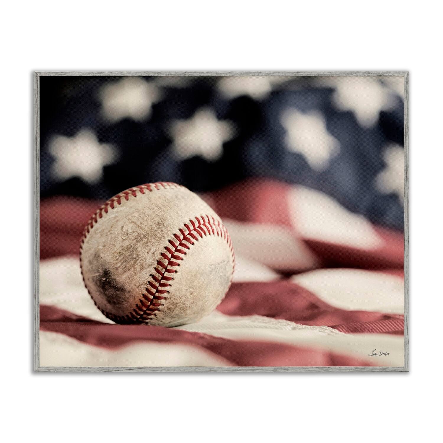 Stupell Industries Baseball & American Flag Framed Giclee Art