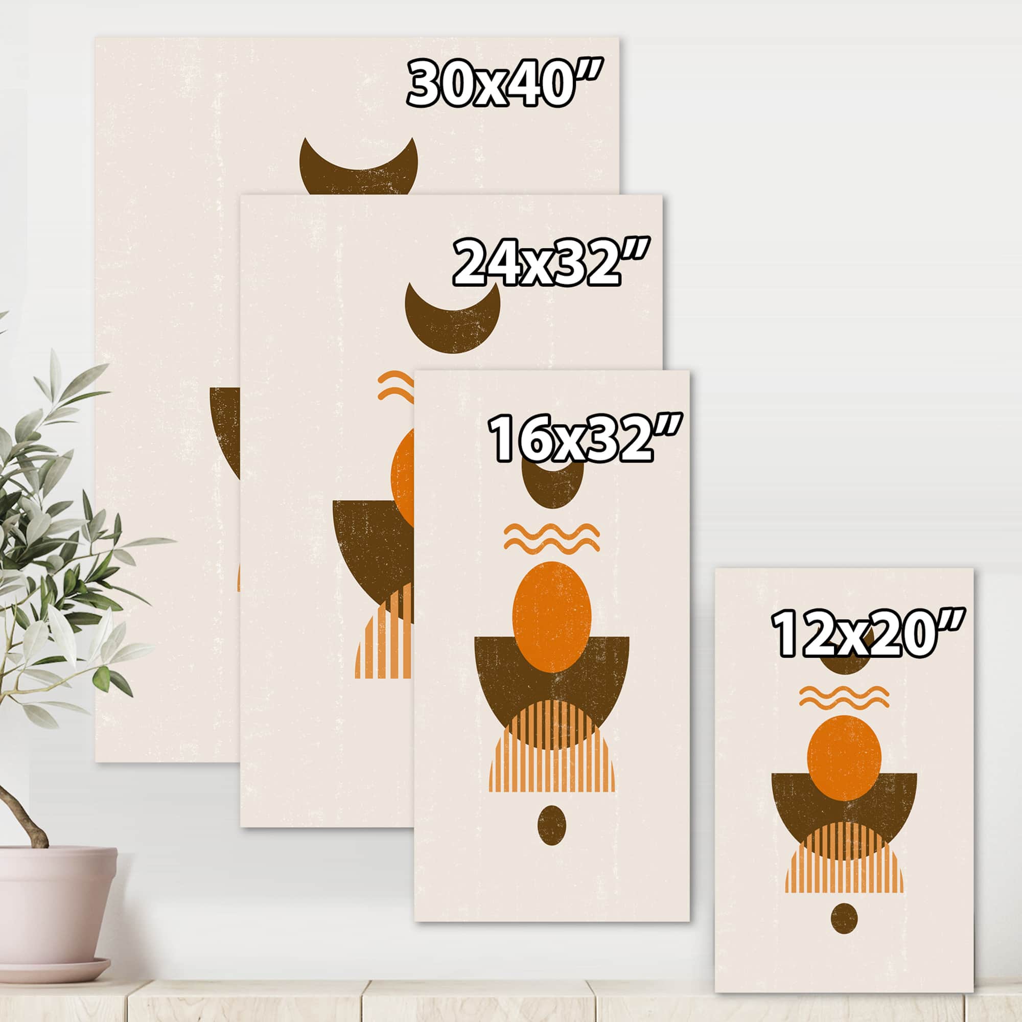 Designart - Abstract Sun and Moon In Earth Tones - Modern Canvas Wall Art Print