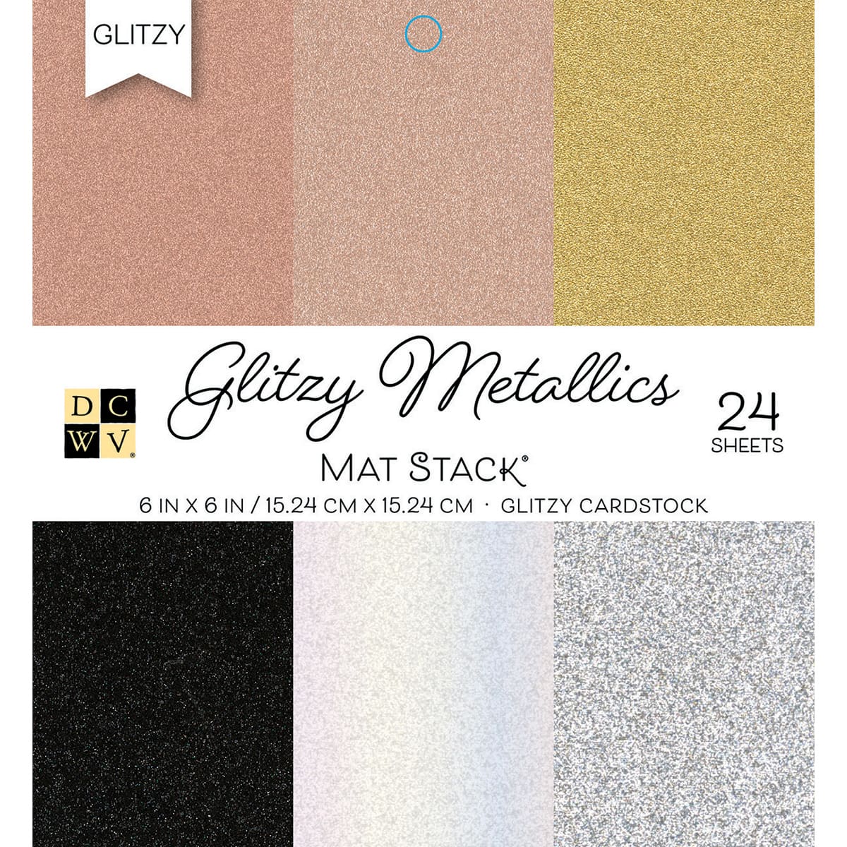 DCWV® 6" x 6" Glitzy Metallics with Glitter Single-Sided Cardstock Stack, 24 Sheets