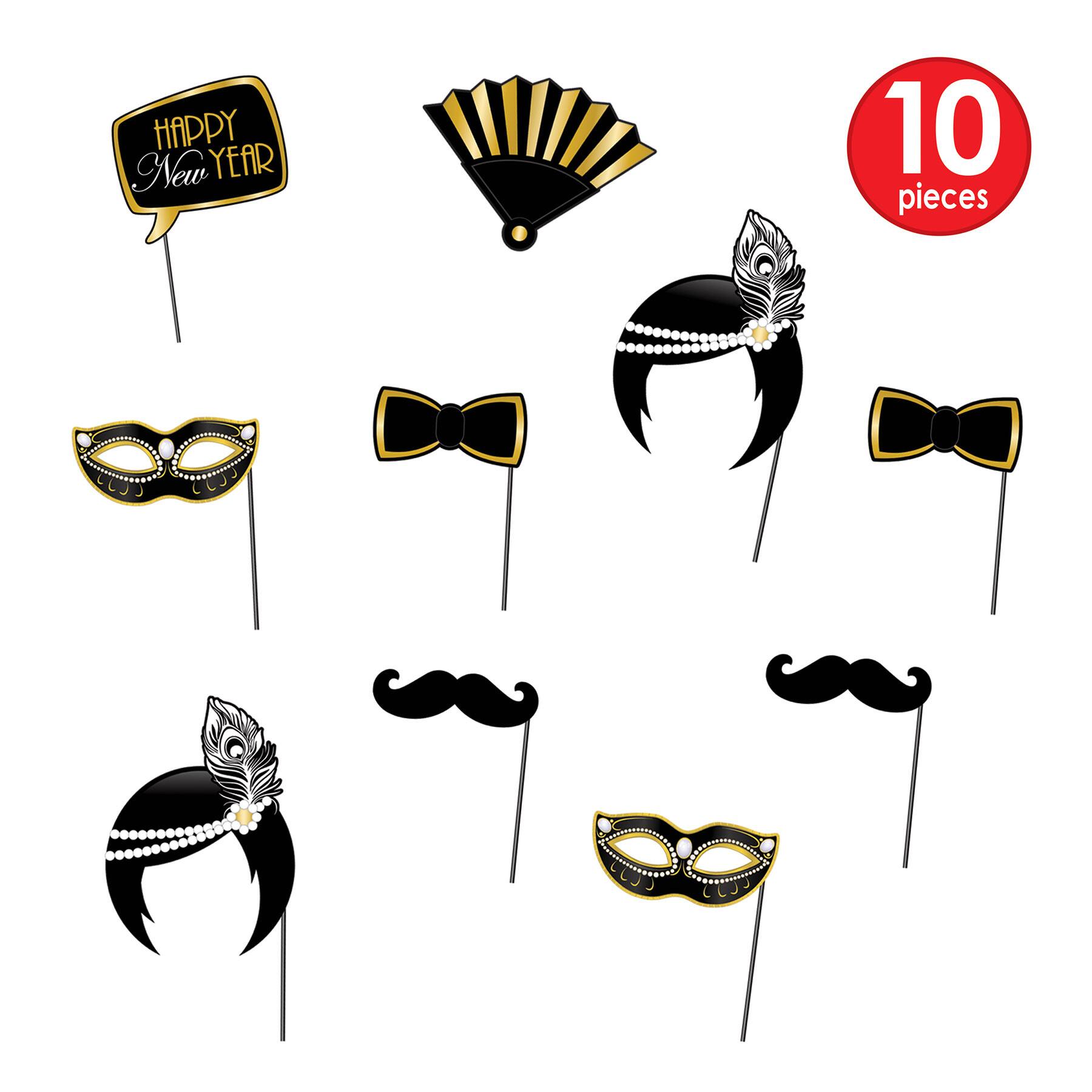 Beistle New Year 1920’s Black & Gold Hats, Tiaras, Horns & Serpentine Kit