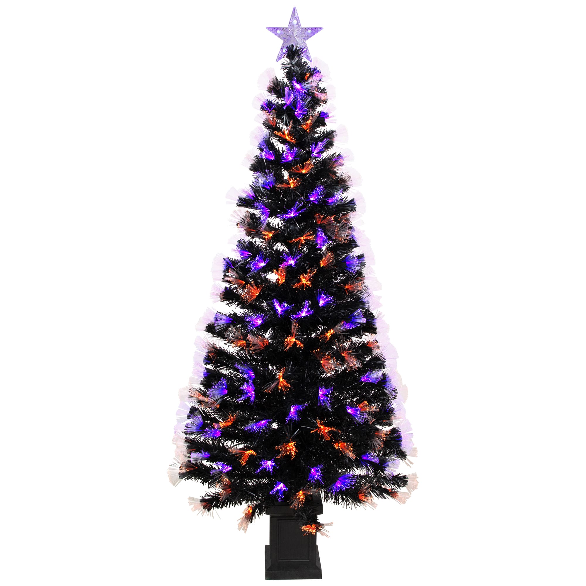 Northlight 6ft. Fiber Optic Orange & Purple LED Artificial Black Pine Halloween Potted Tree