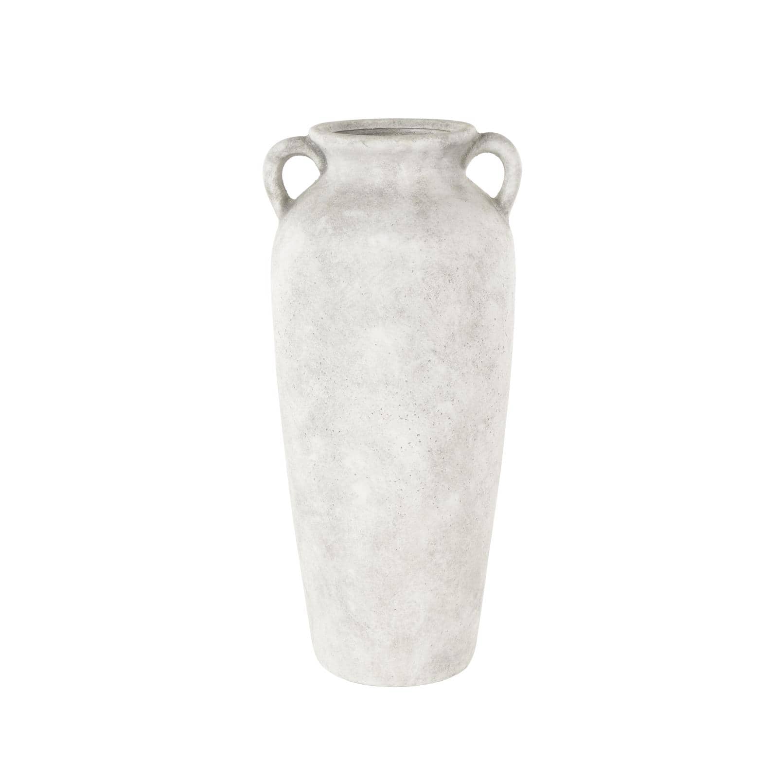 20" White Antique Style Textured Ceramic Vase with Handles