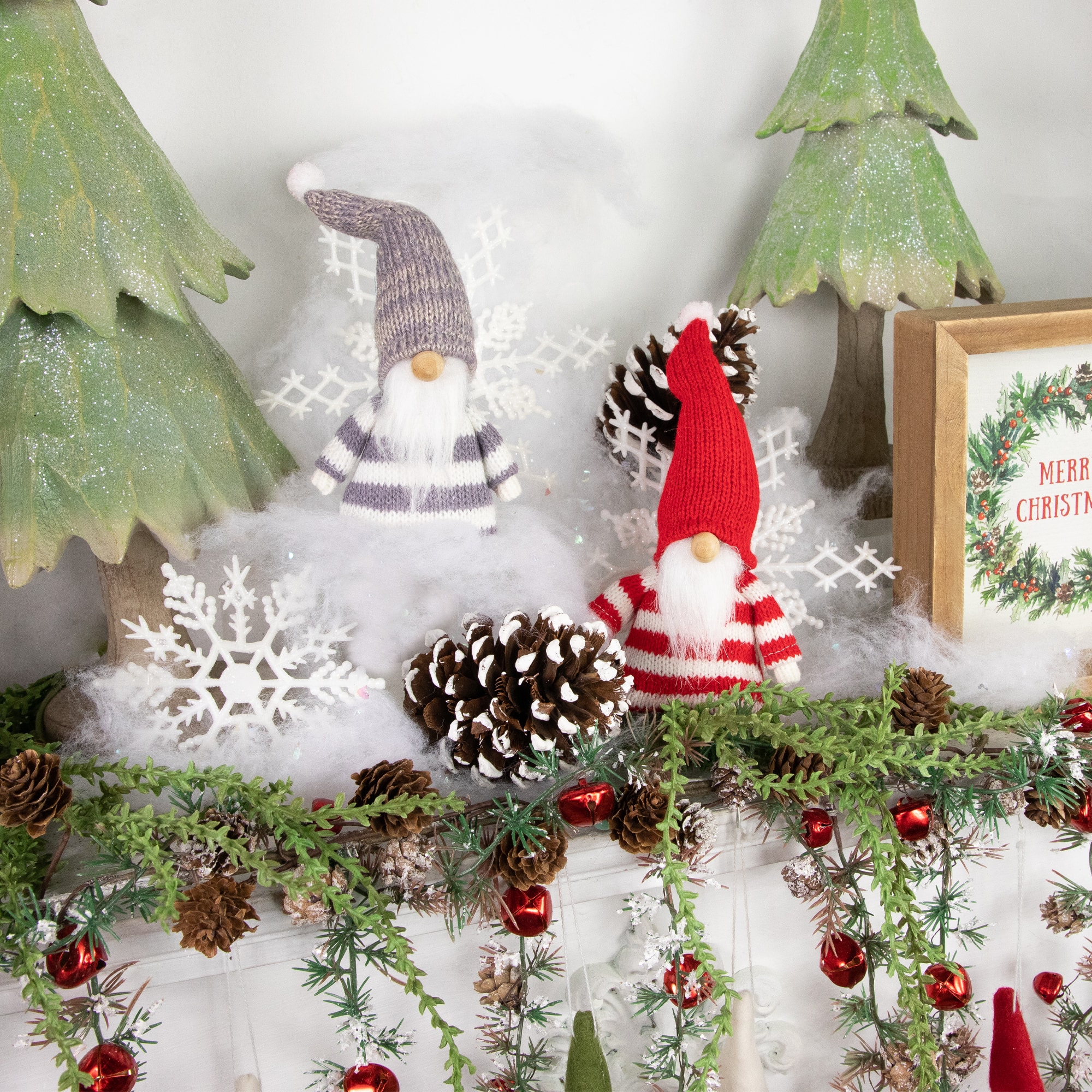Set of 2 Red and Gray Striped Gnome Plush Christmas Ornaments 6.25"