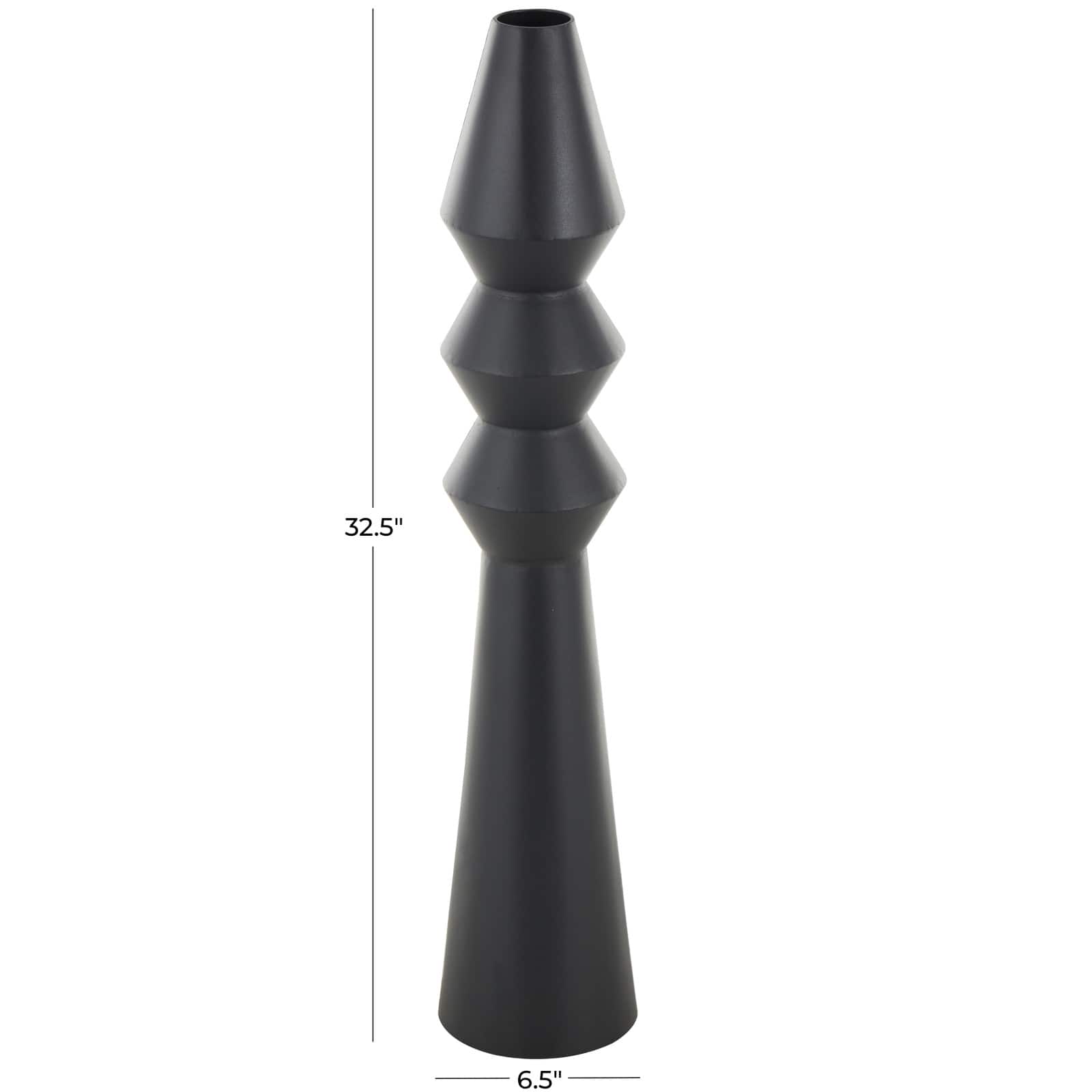 32.5" Black Metal Art Deco Fluted Decorative Vase