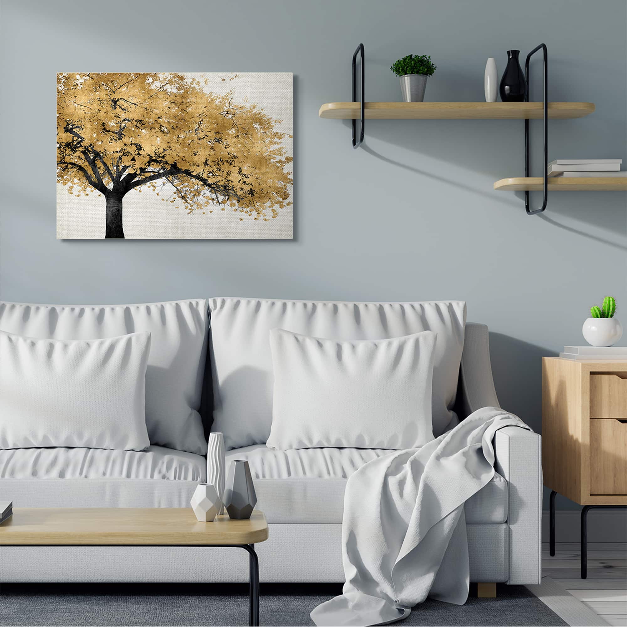 Stupell Industries Traditional Tree with Autumn Leaves over Neutral Canvas Wall Art